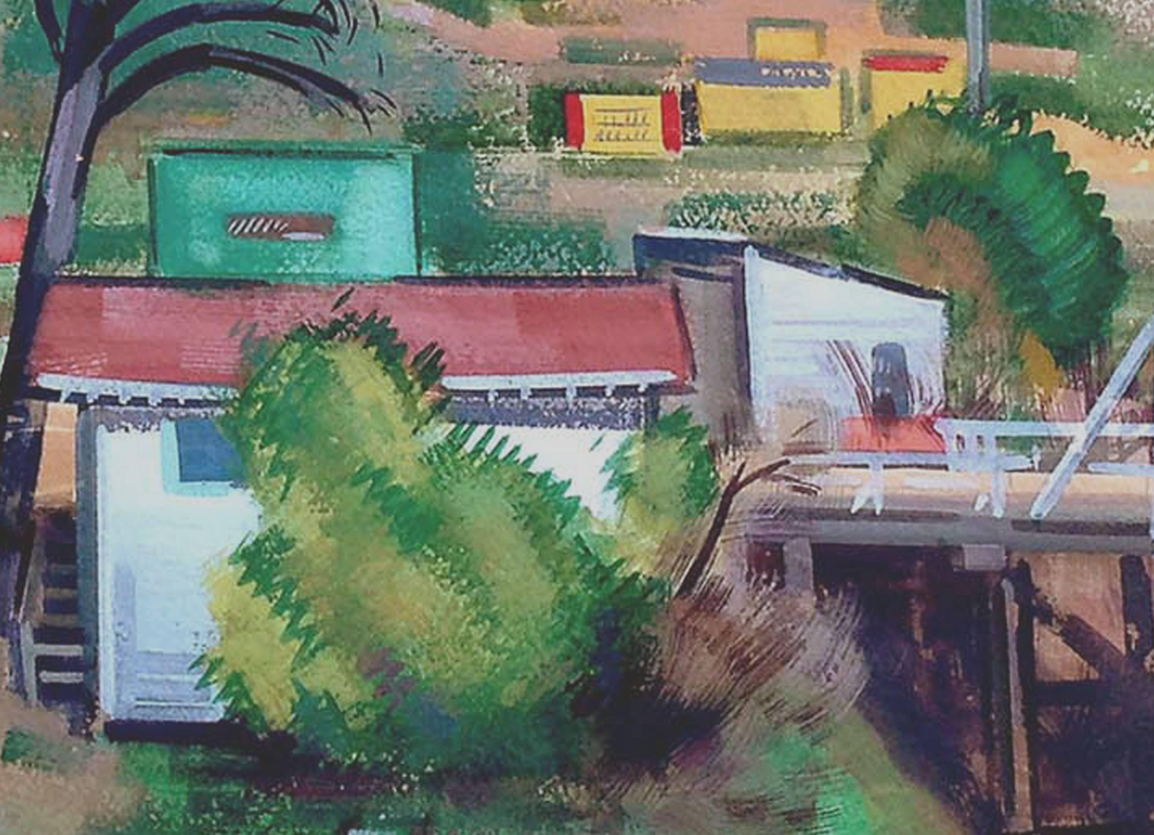 Paysage de scène industrielle californien du début du XXe siècle  - Modernisme américain Painting par Erle Loran