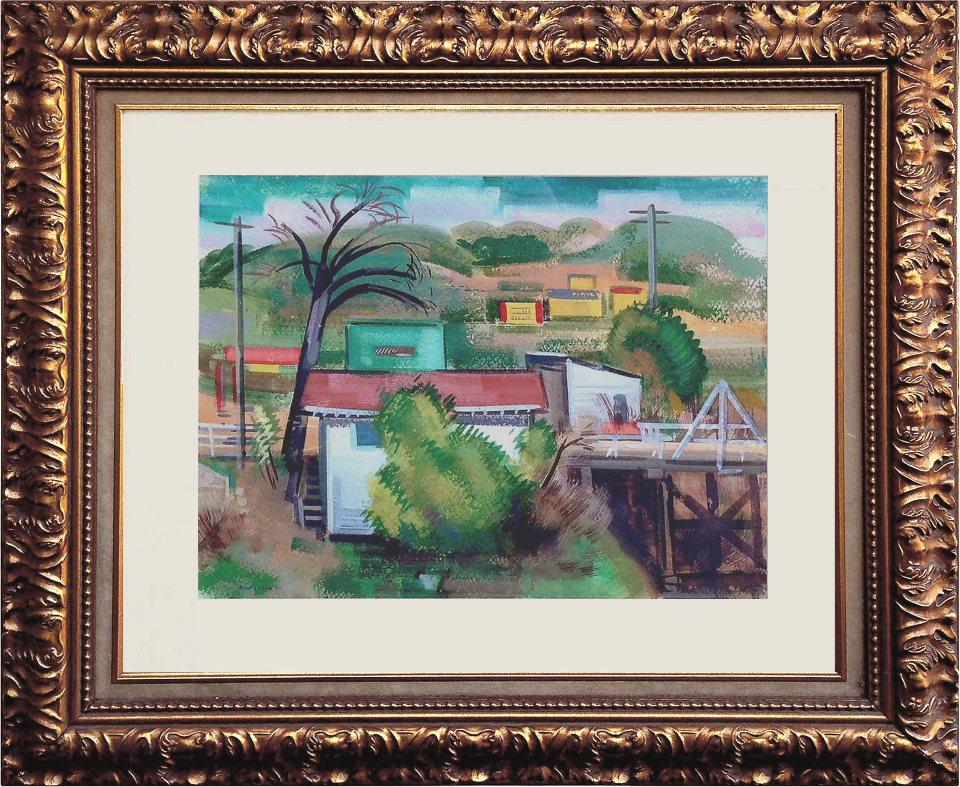 Landscape Painting Erle Loran - Paysage de scène industrielle californien du début du XXe siècle 