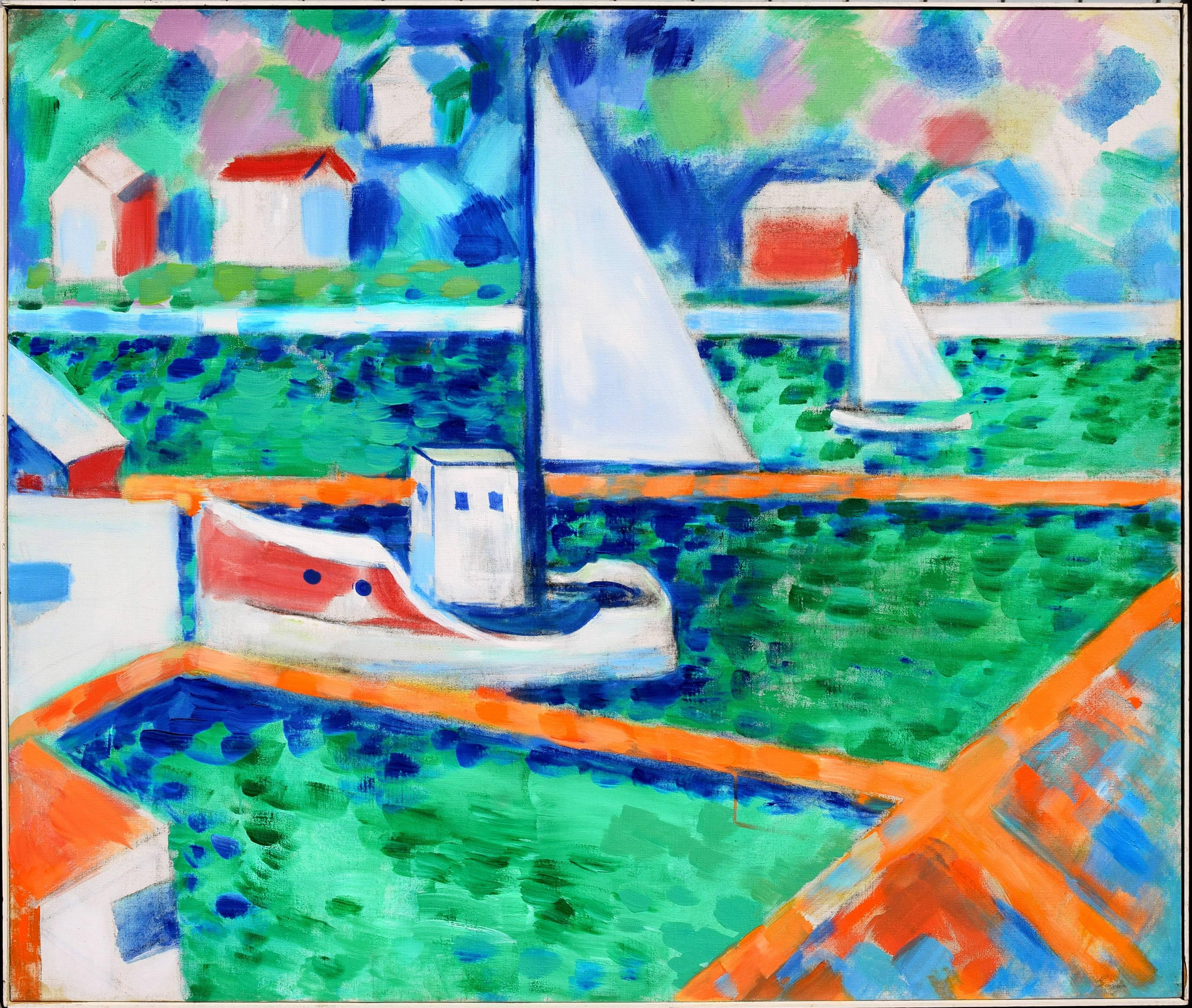 Erle Loran Landscape Painting - Fauvist Sailboats Near The Marina, Berkeley