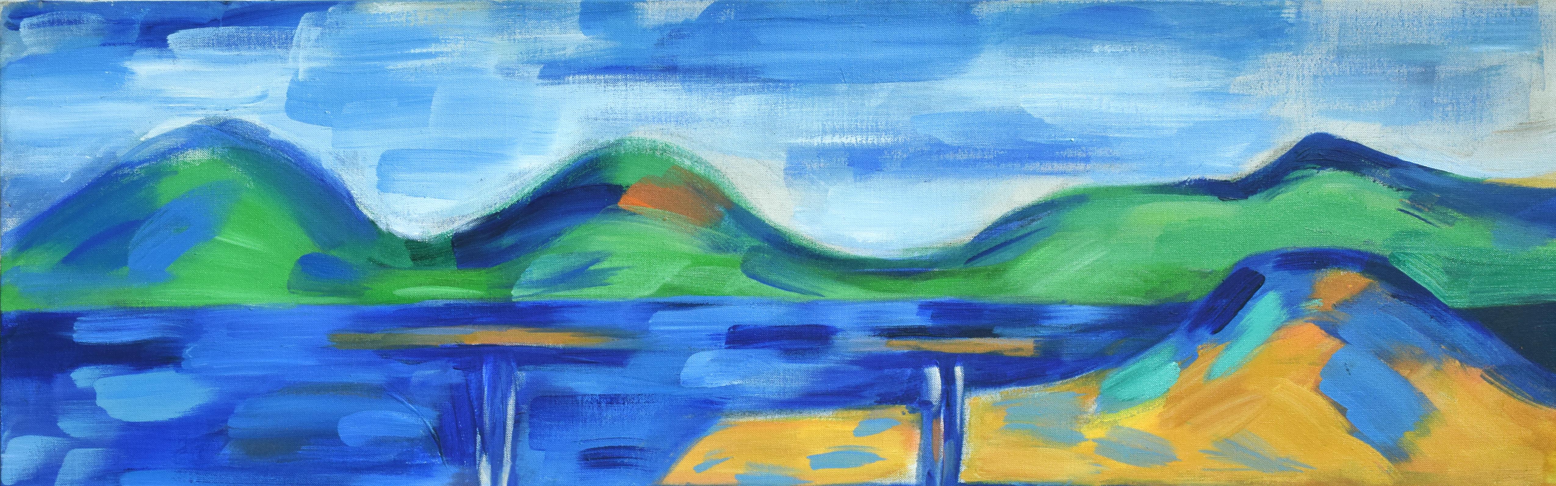 Oakland to Tamalpais Views - Fauvist Abstracted Landscape - Blue Landscape Painting by Erle Loran