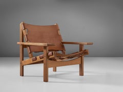 Erling Jessen Cognac Leather and Oak Lounge Chair