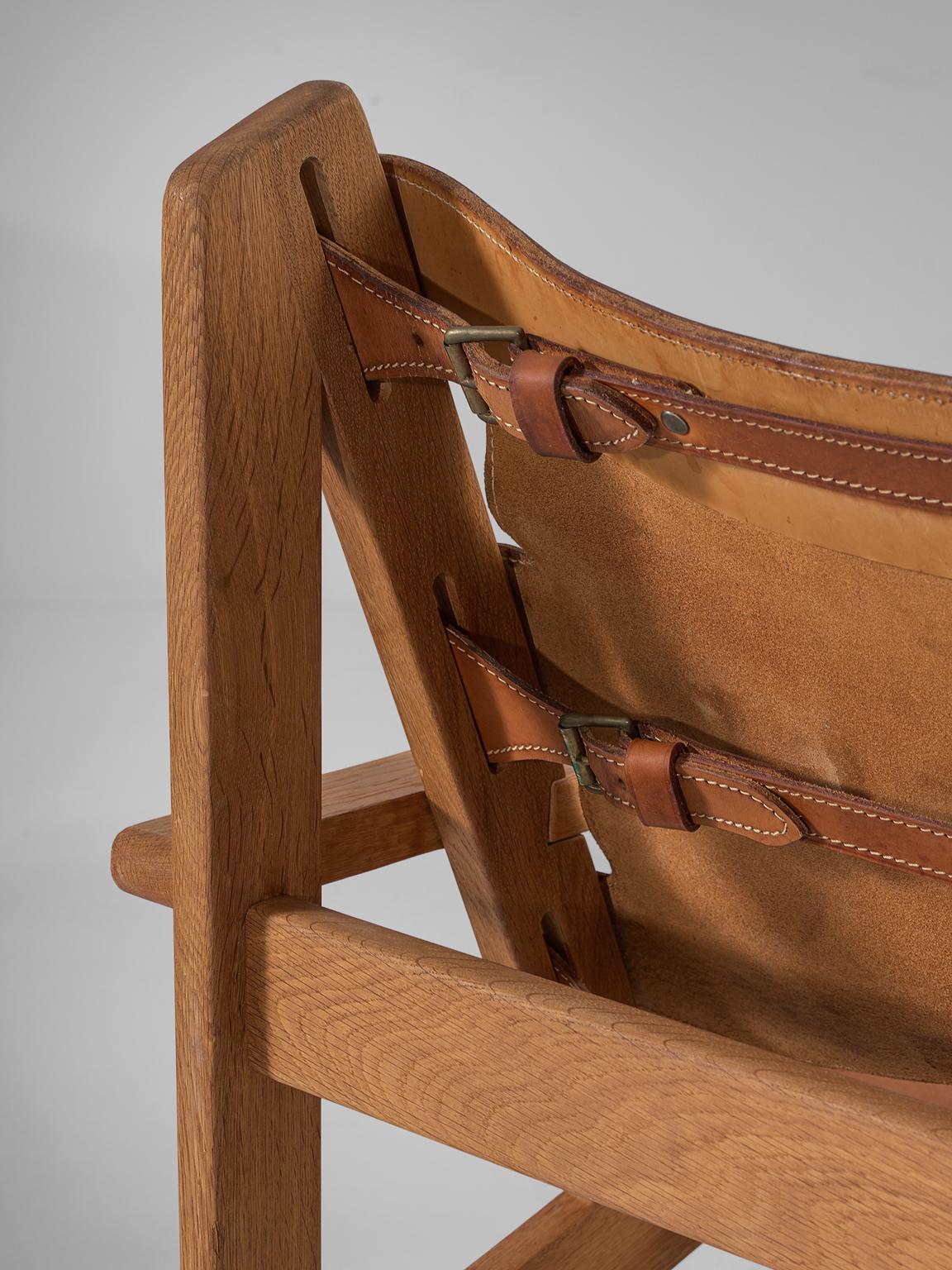 Erling Jessen Cognac Leather and Oak Lounge Chair In Good Condition In Waalwijk, NL