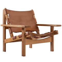 Erling Jessen Cognac Leather and Oak Lounge Chair