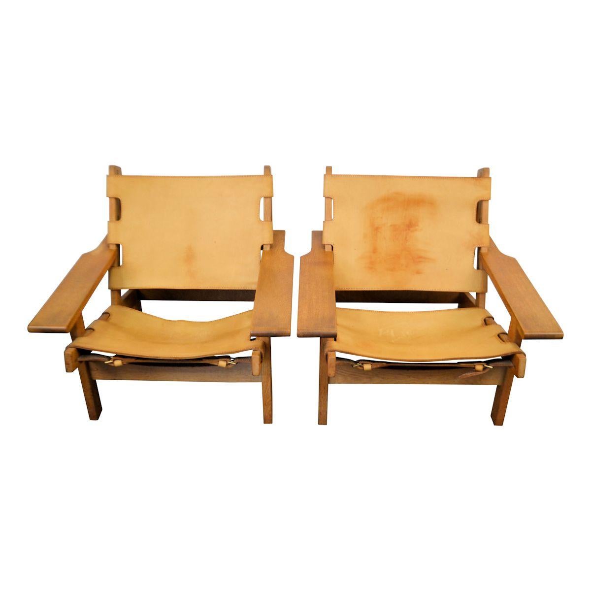 Erling Jessen Danish Design Model 168 Leather Lounge Chairs In Fair Condition In Panningen, NL