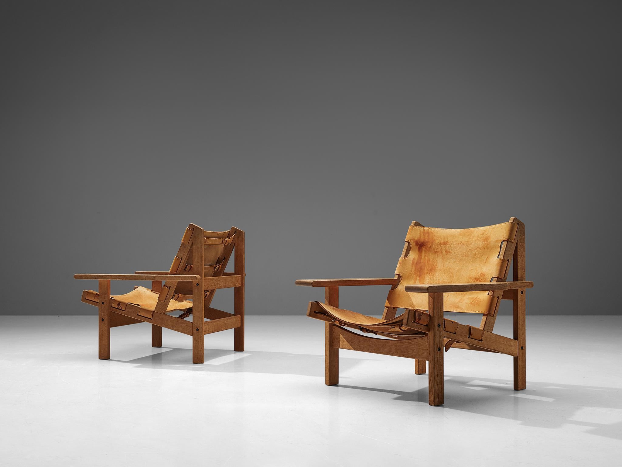 Mid-Century Modern Erling Jessen Pair of Hunting Chairs in Leather and Oak