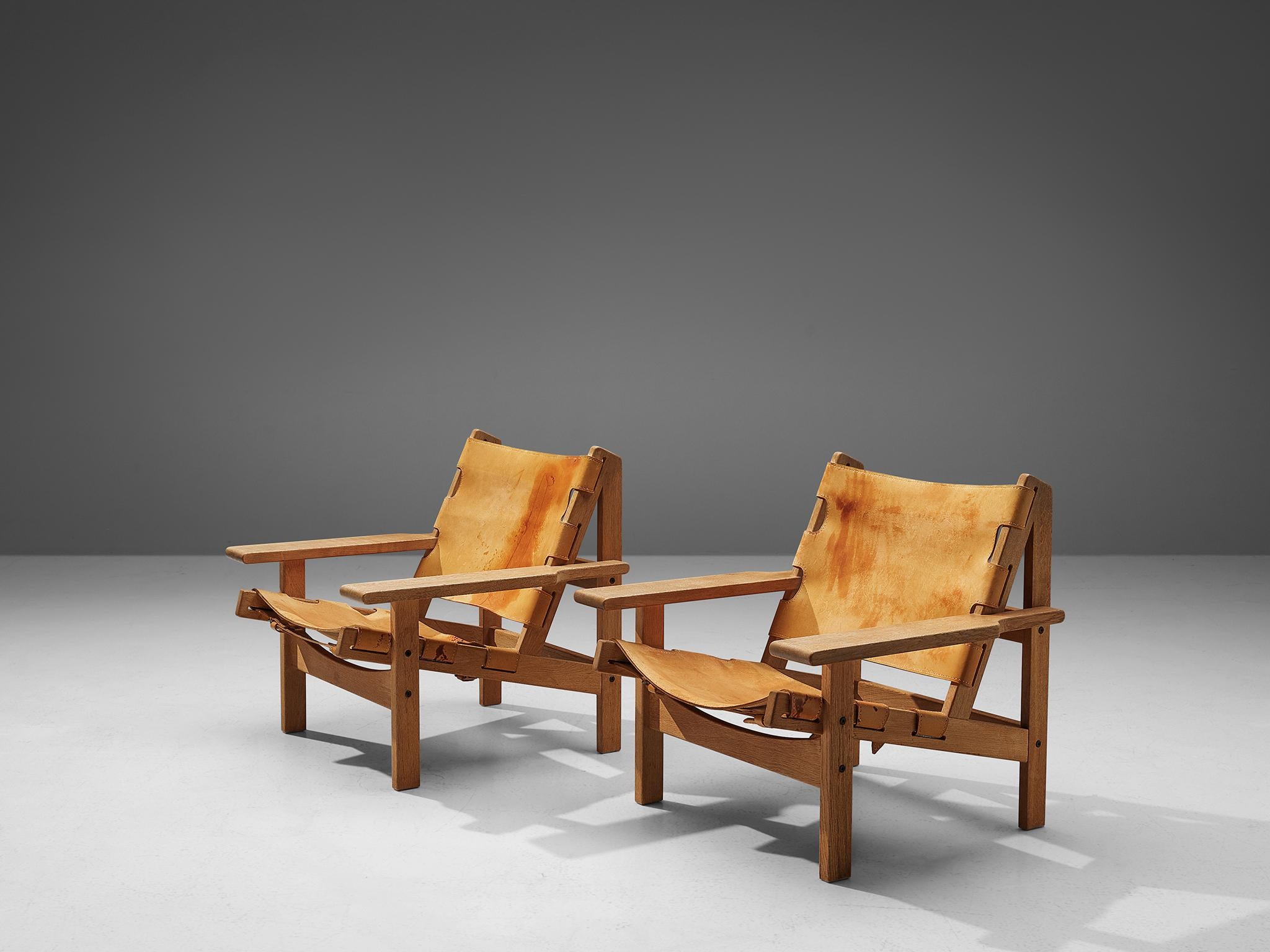 Erling Jessen Pair of Hunting Chairs in Leather and Oak In Good Condition In Waalwijk, NL