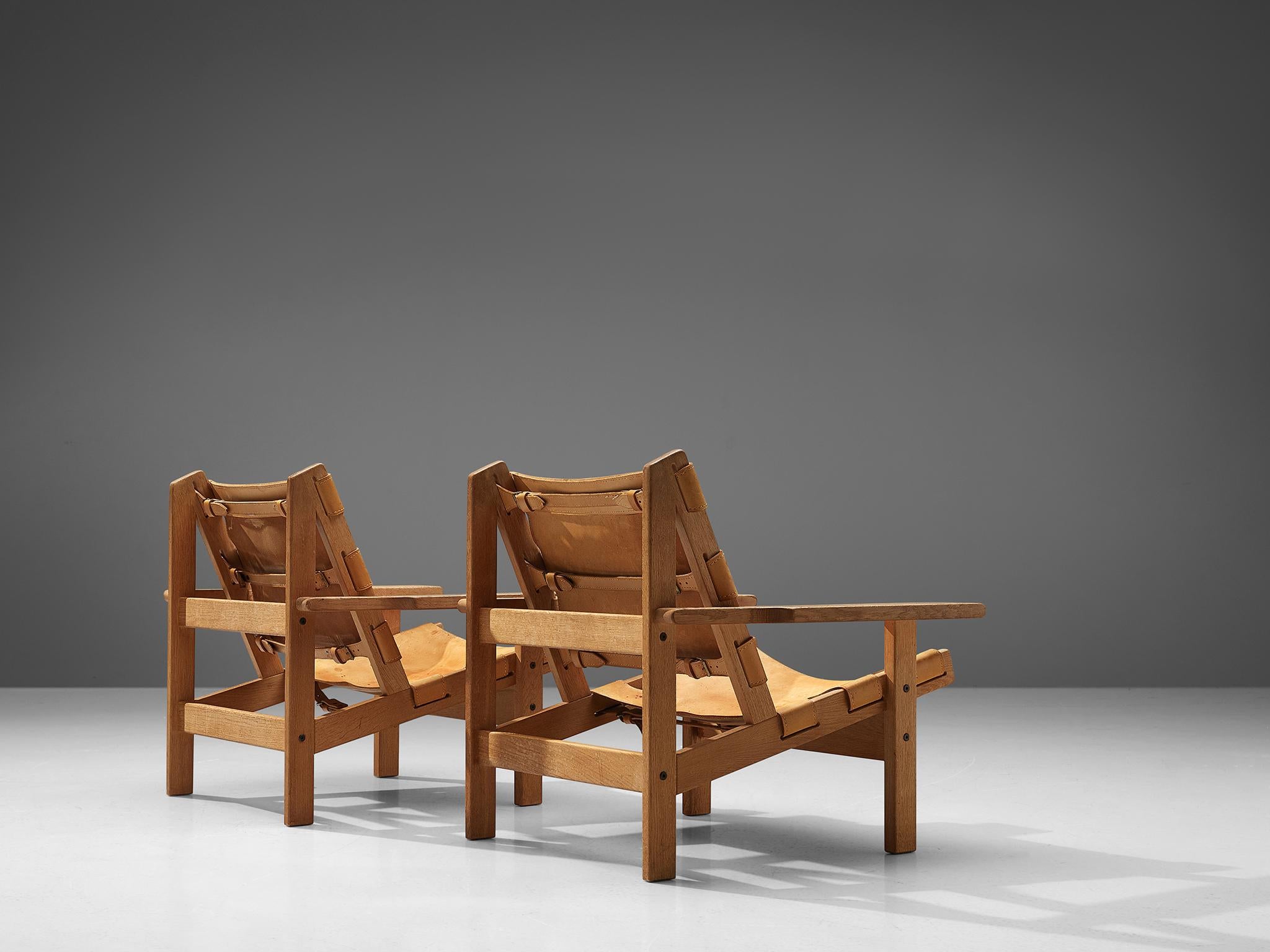 Mid-20th Century Erling Jessen Pair of Hunting Chairs in Leather and Oak