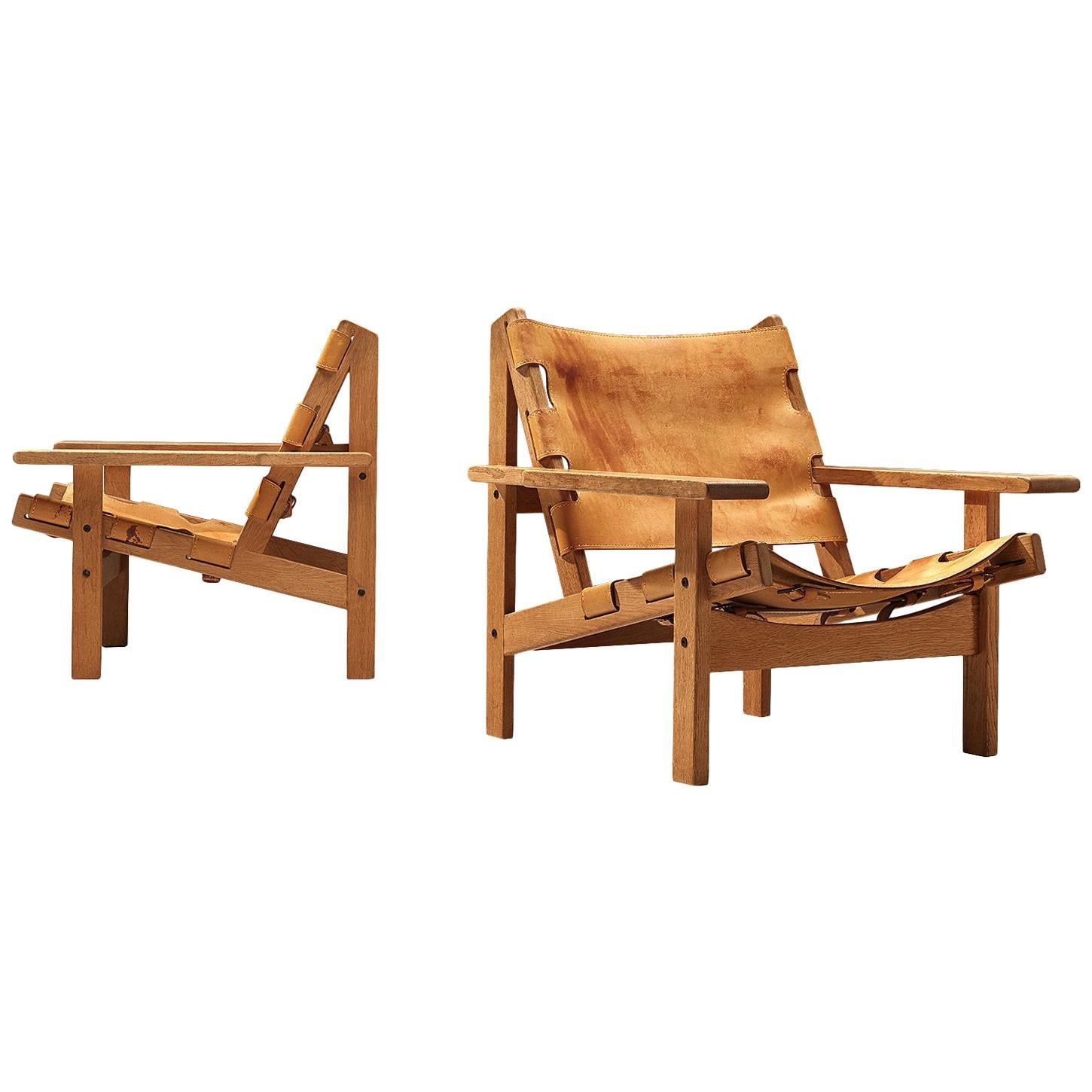 Erling Jessen Pair of Hunting Chairs in Leather and Oak