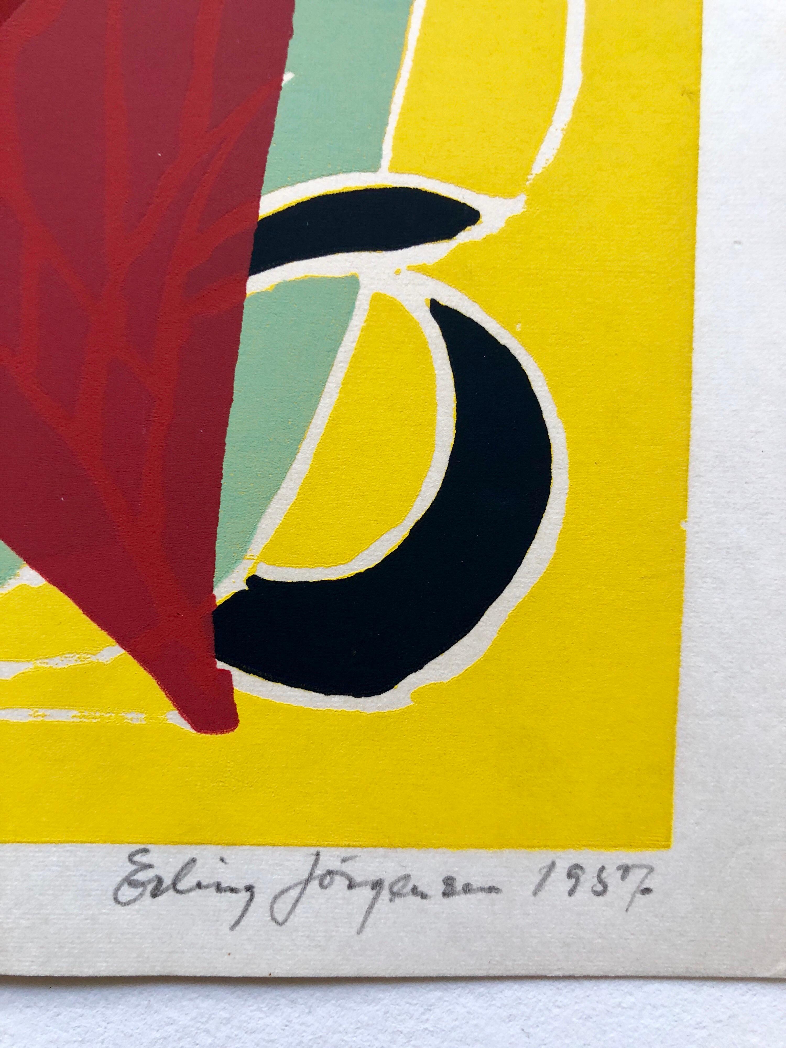 Cobra-Künstler Siebdruck Serigraphie 1950er Jahre leuchtend farbenfrohe, abstrakte, handsigniert – Print von Erling Jorgensen