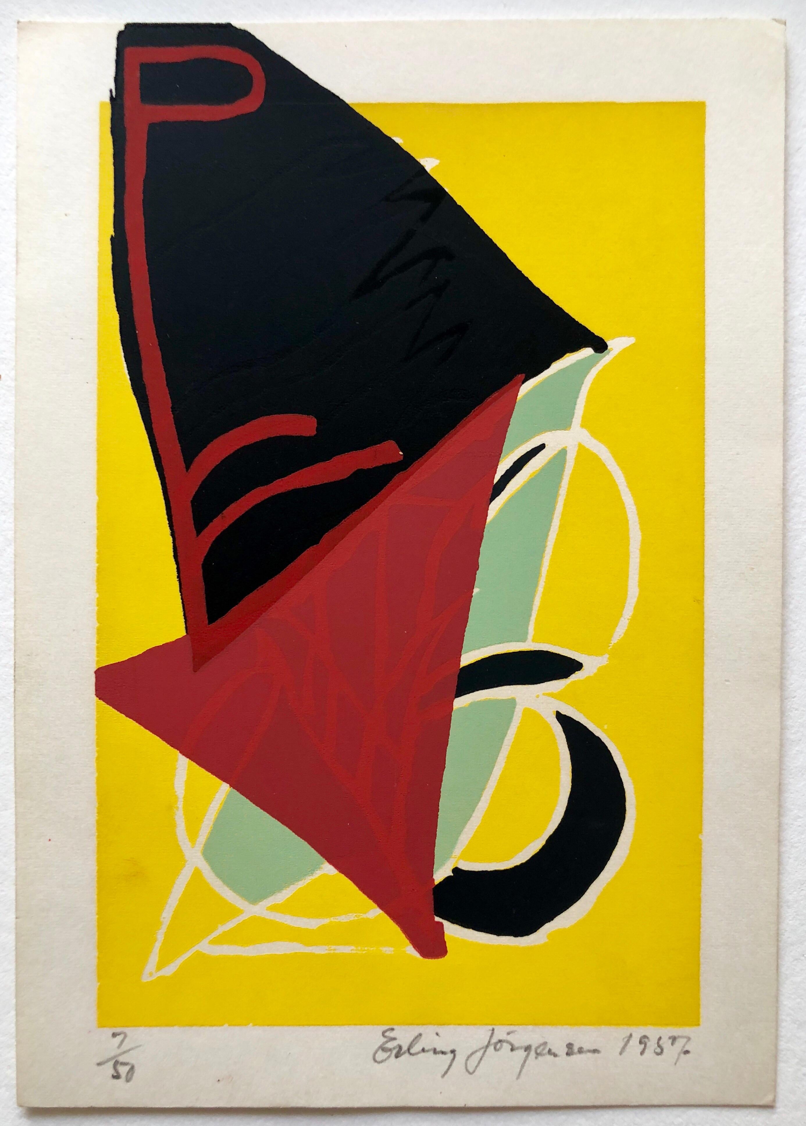 Cobra-Künstler Siebdruck Serigraphie 1950er Jahre leuchtend farbenfrohe, abstrakte, handsigniert (Abstrakter Expressionismus), Print, von Erling Jorgensen