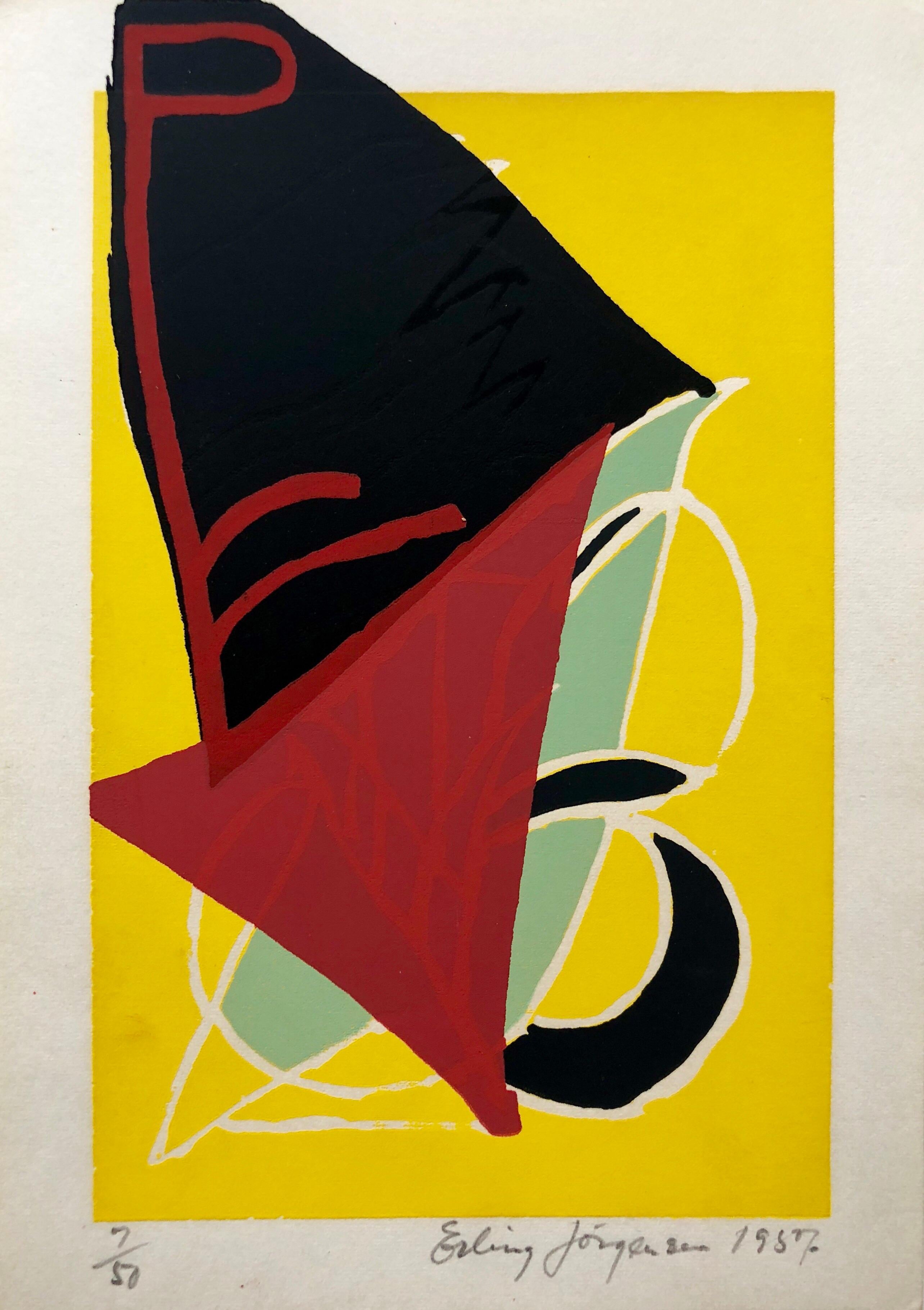 Erling Jorgensen Still-Life Print – Cobra-Künstler Siebdruck Serigraphie 1950er Jahre leuchtend farbenfrohe, abstrakte, handsigniert