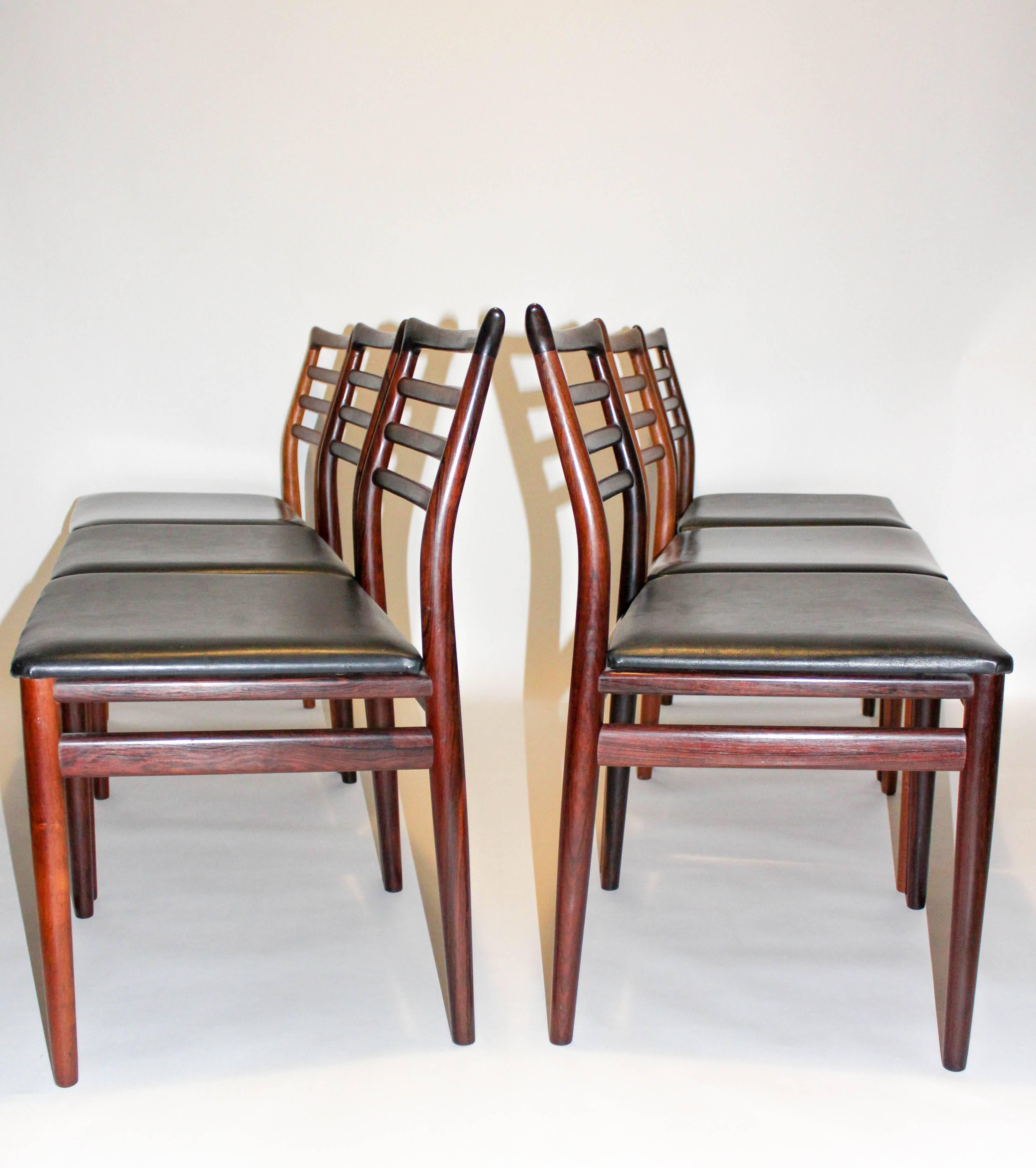 Midcentury Danish design chairs by Erling Tovits. These high quality rosewood chairs was manufactured by Sorø stolefabrik in the 1960s. Very goos vintage condition with original upholstery.