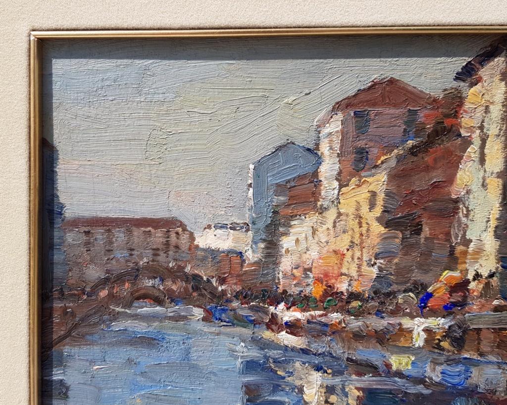 19th century Italian painting view of Milan - Signed oil on panel - Venice Italy 3