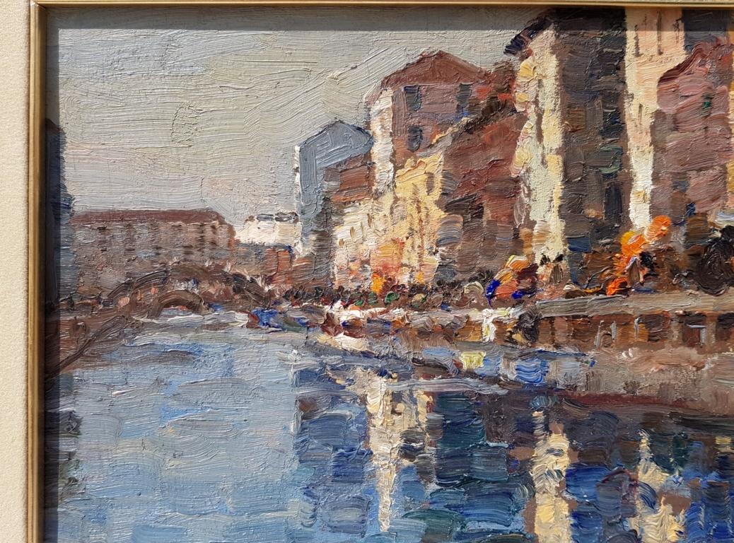19th century Italian painting view of Milan - Signed oil on panel - Venice Italy 1