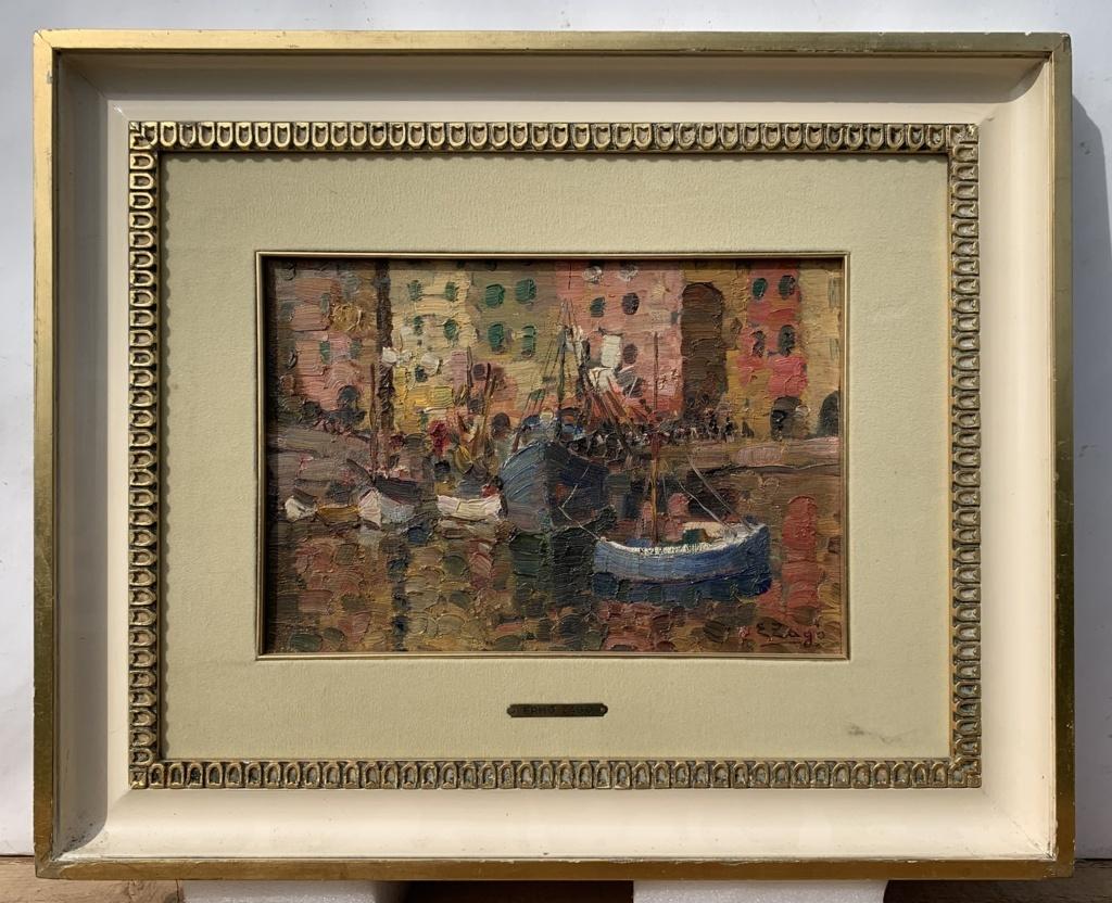 Erma Sago (Venetian painter)- 20th century Genoa view painting - Signed - Painting by Erma Zago