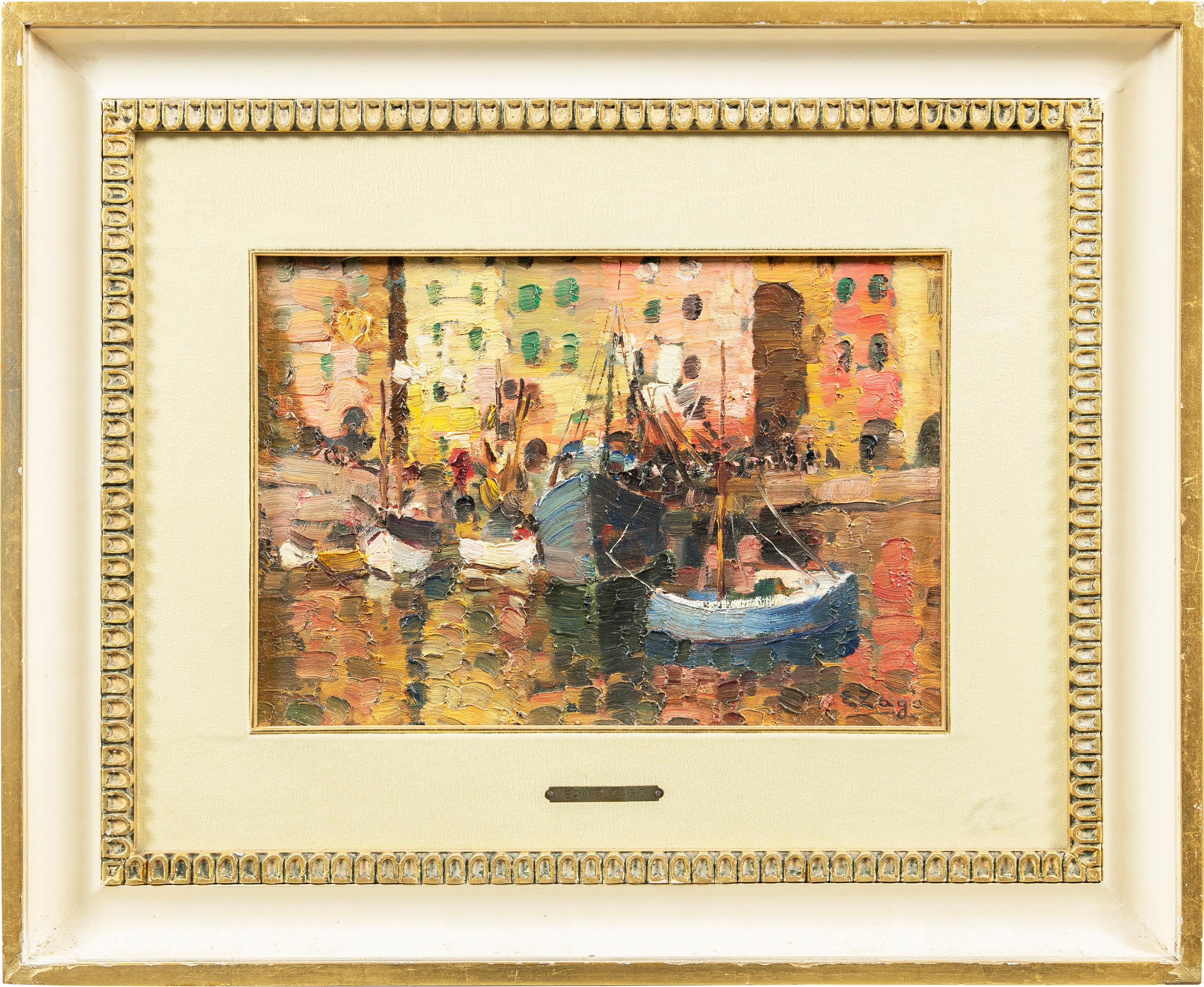 Erma Zago Landscape Painting - Erma Sago (Venetian painter)- 20th century Genoa view painting - Signed