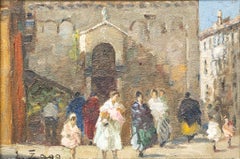 "Shawled Women Leaving Church" Venetian Street Scene