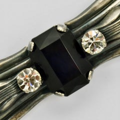 Ermani Bulatti Antiqued Silver Tone Black Glass Rhinestones Brooch circa 1980s