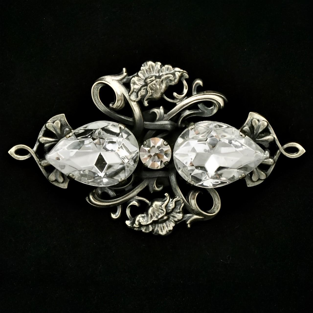 Women's or Men's Ermani Bulatti Antiqued Silver Tone Clear Glass Rhinestones Brooch circa 1980s For Sale