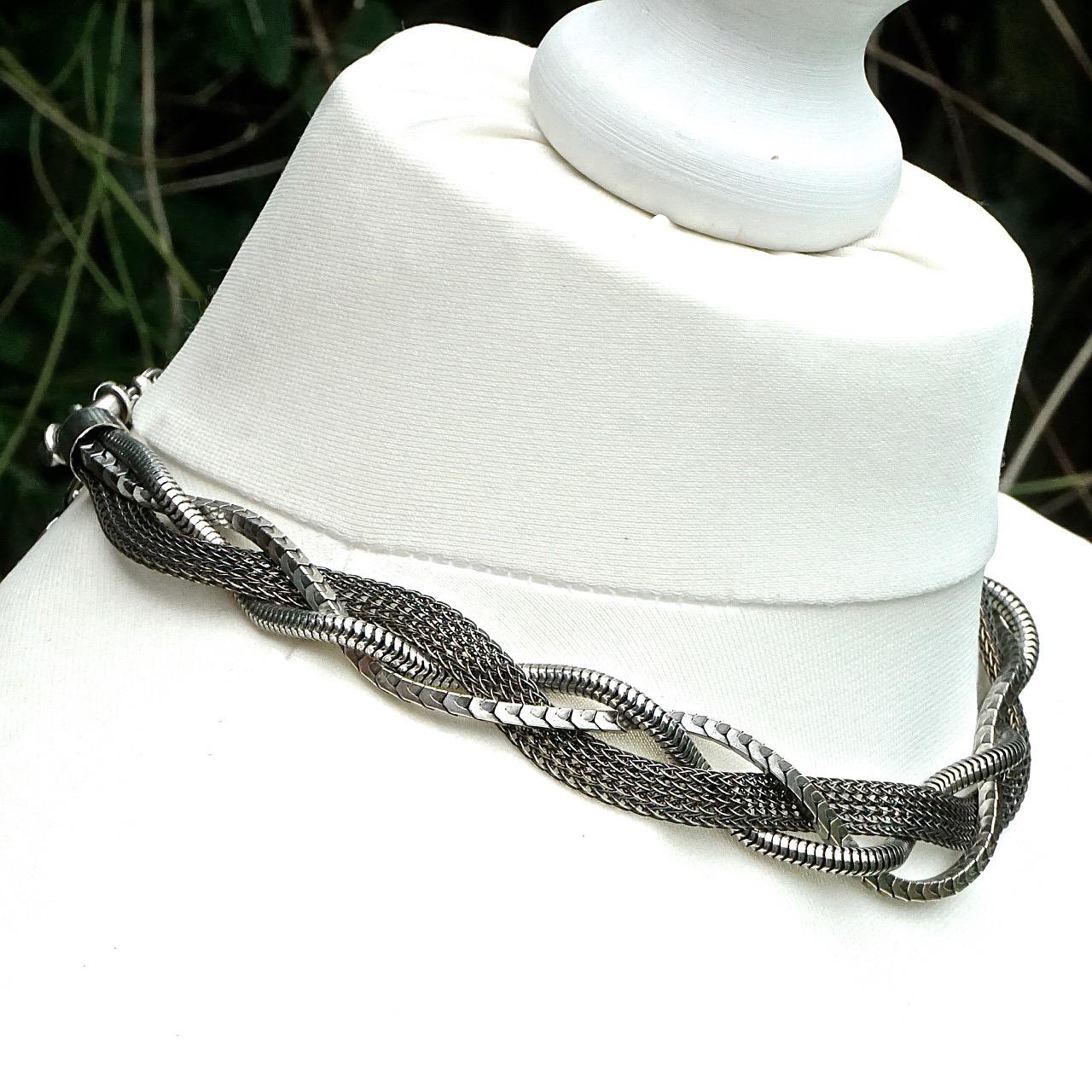 Women's or Men's Ermani Bulatti Antiqued Silver Tone Triple Chain Necklace circa 1980s For Sale