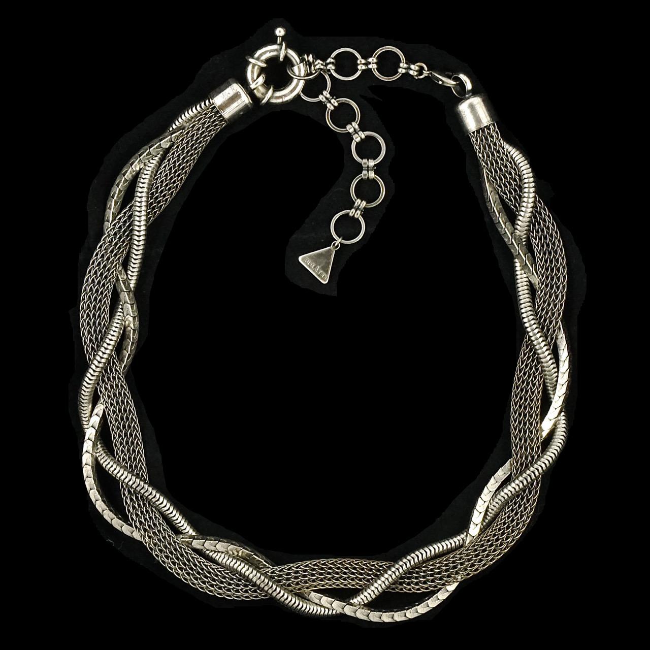 Ermani Bulatti Antiqued Silver Tone Triple Chain Necklace circa 1980s For Sale 2