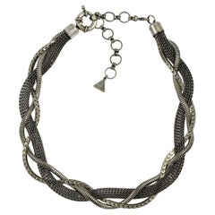 Vintage Ermani Bulatti Antiqued Silver Tone Triple Chain Necklace circa 1980s