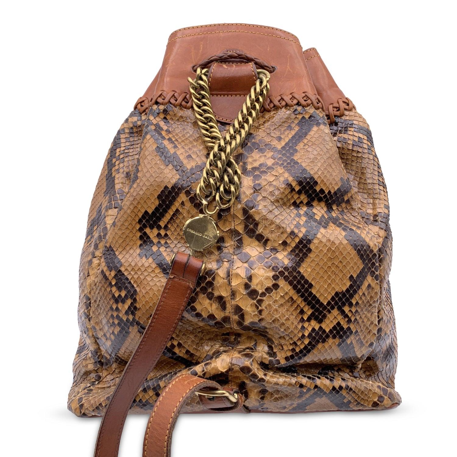 Ermanno Daelli Vintage Brown Leather Drawstring Backpack Shoulder Bag In Good Condition In Rome, Rome