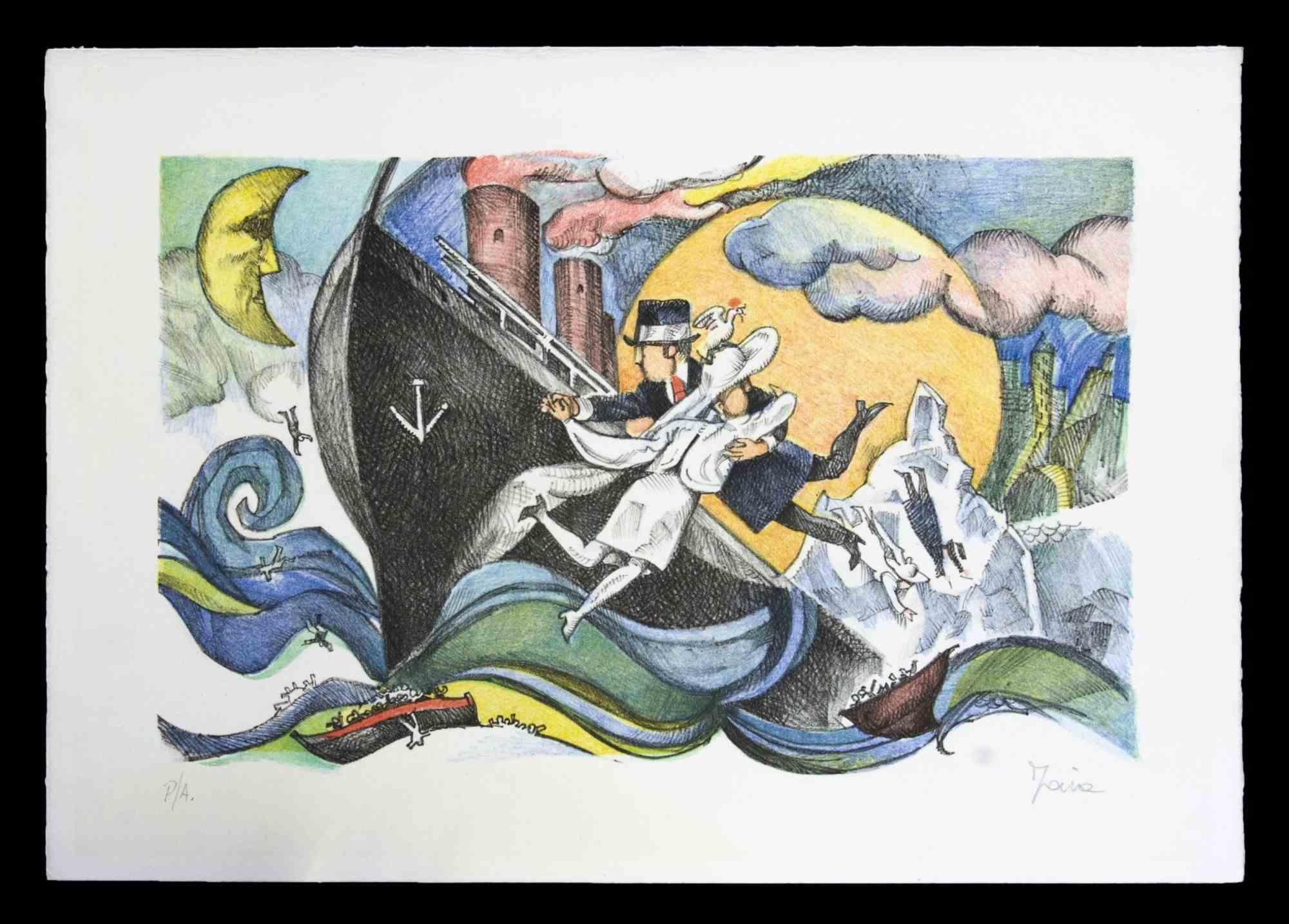 Lithograph on Magnani-Pescia paper. Paper size 35cmx50cm, work size 26cmx40cm. Excellent condition, no defects. 
Ermanno Iaia - Born in Rome in 1933,
He attended the San Giacomo Academy and worked in film advertising, in 1953 he won the