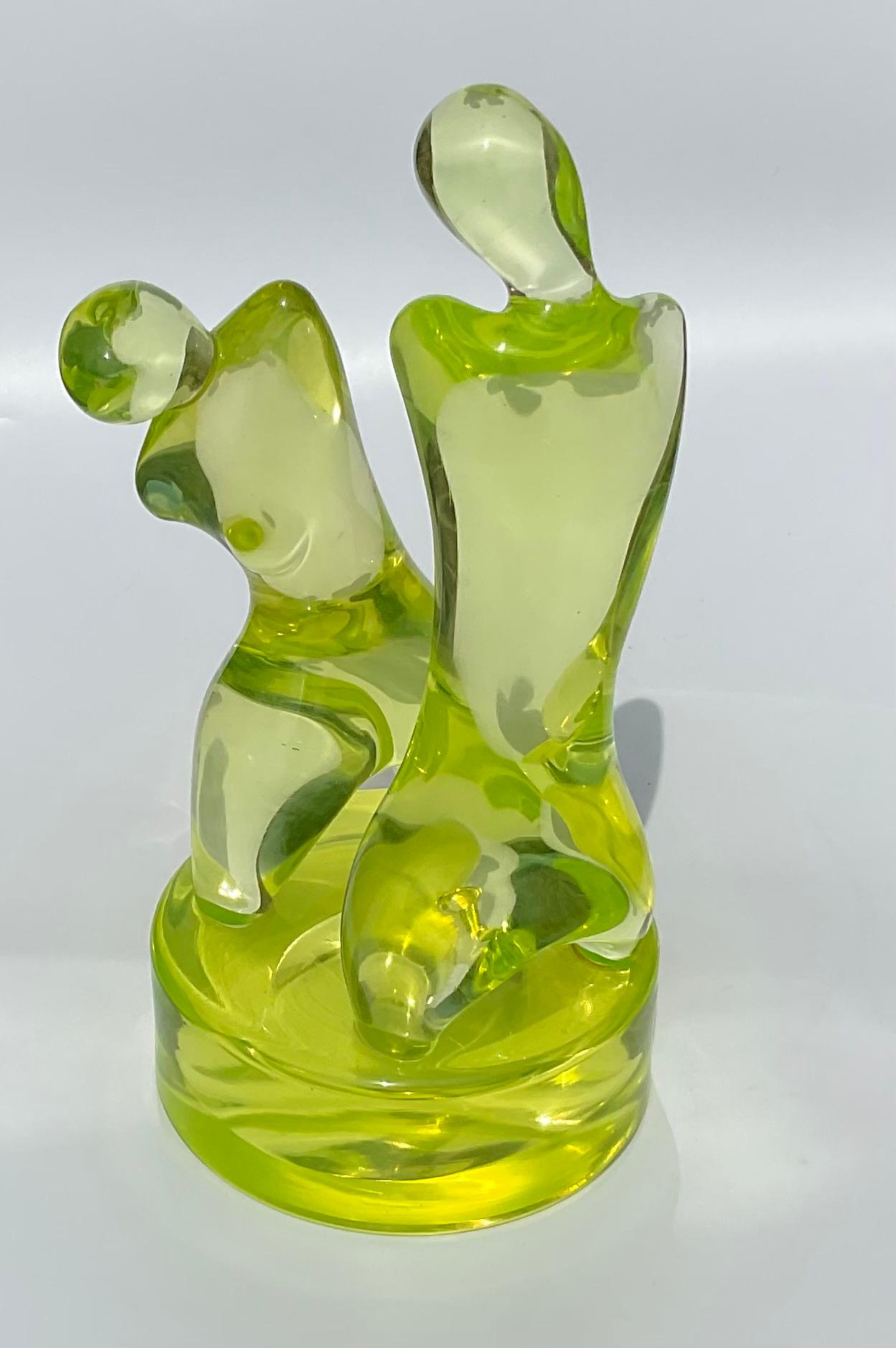 Mid-Century Modern Ermanno Nason Cenedese Murano Duo Sculpture in Uranium Glass Abstract Figural For Sale