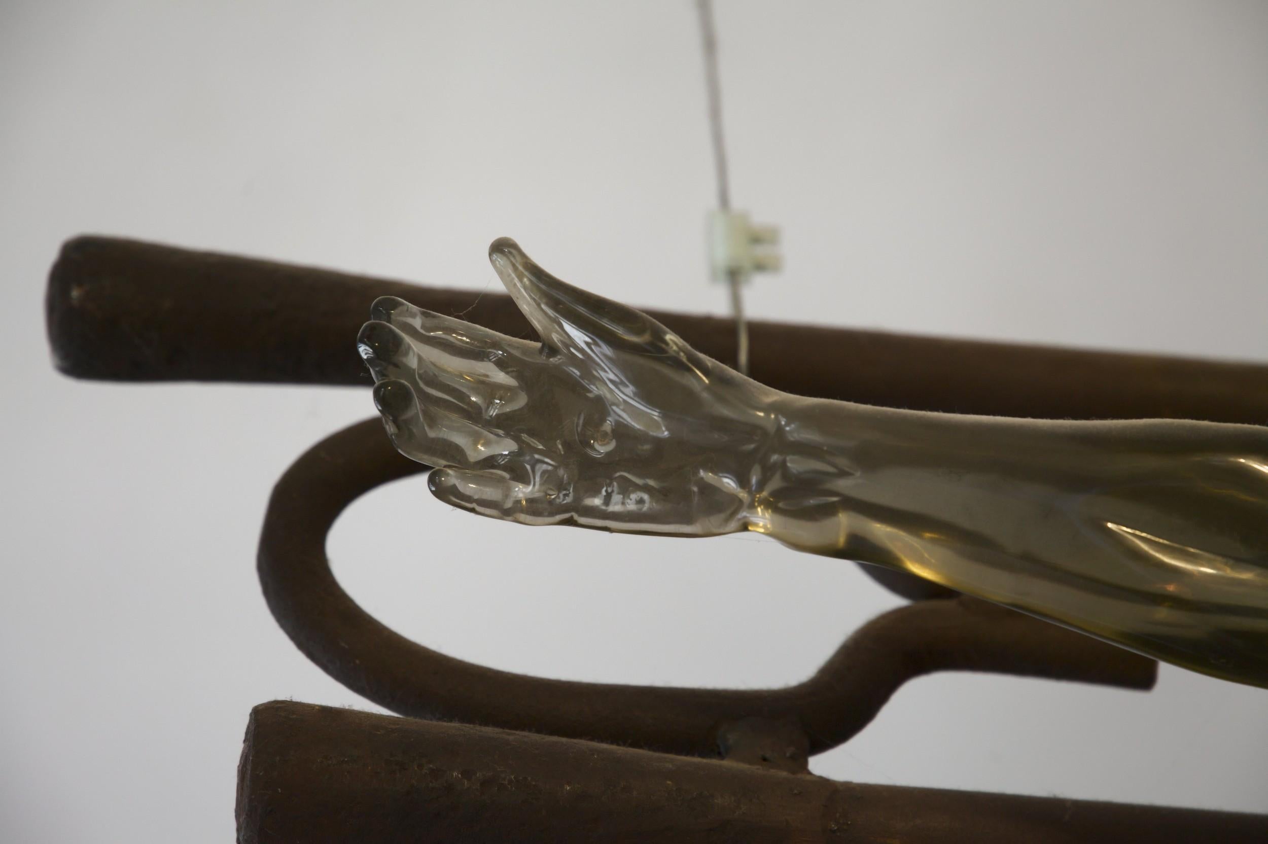 Brutalisme Ermanno Nason Christ of the Glassblowers Murano Glass and Iron Pipes du début des années 1970 en vente