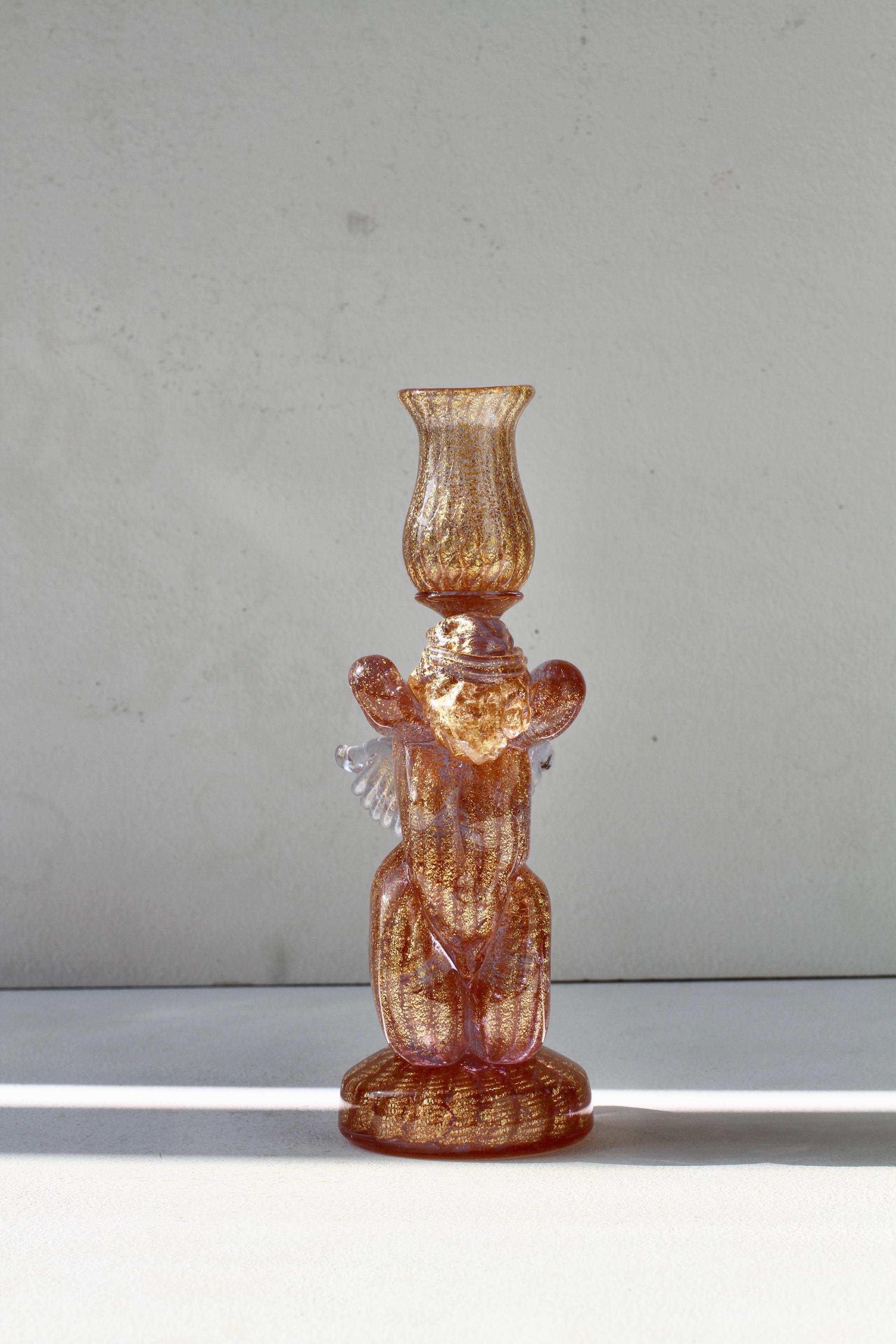 Ermanno Nason for Cenedese Attrib. Italian Pink Murano Glass Candlestick Holder For Sale 4