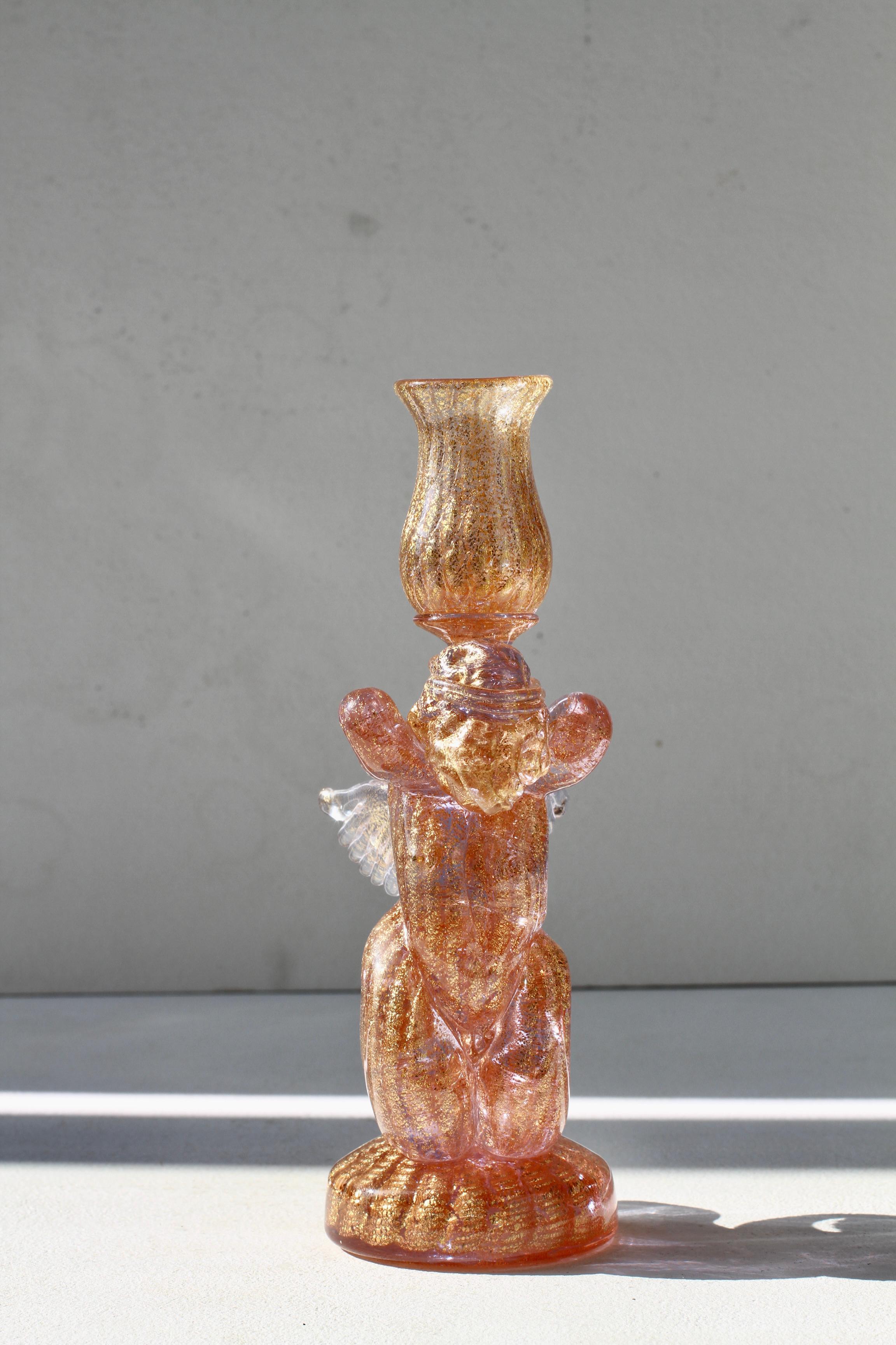 Ermanno Nason for Cenedese Attrib. Italian Pink Murano Glass Candlestick Holder For Sale 5