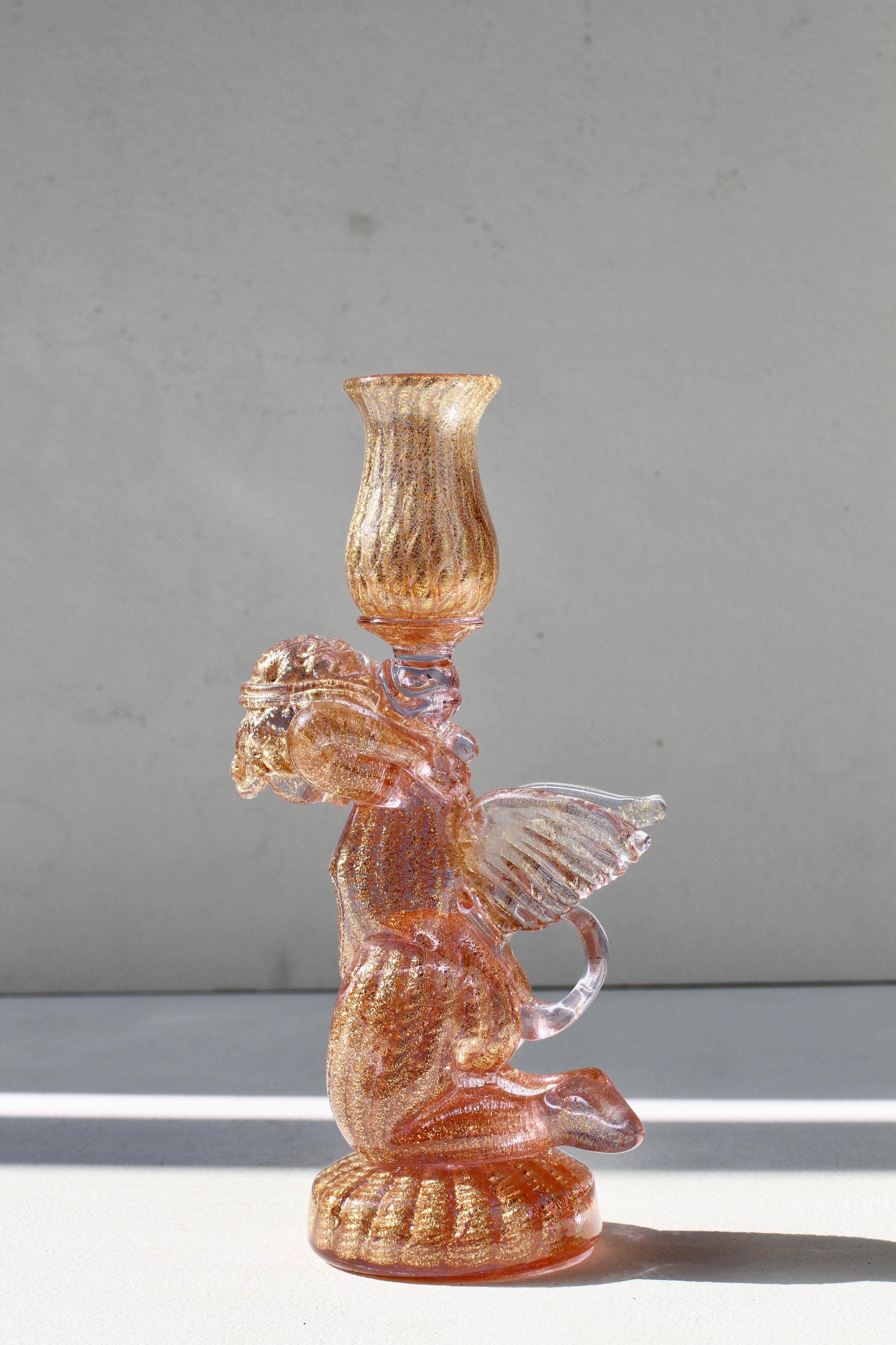Ermanno Nason for Cenedese Attrib. Italian Pink Murano Glass Candlestick Holder For Sale 6