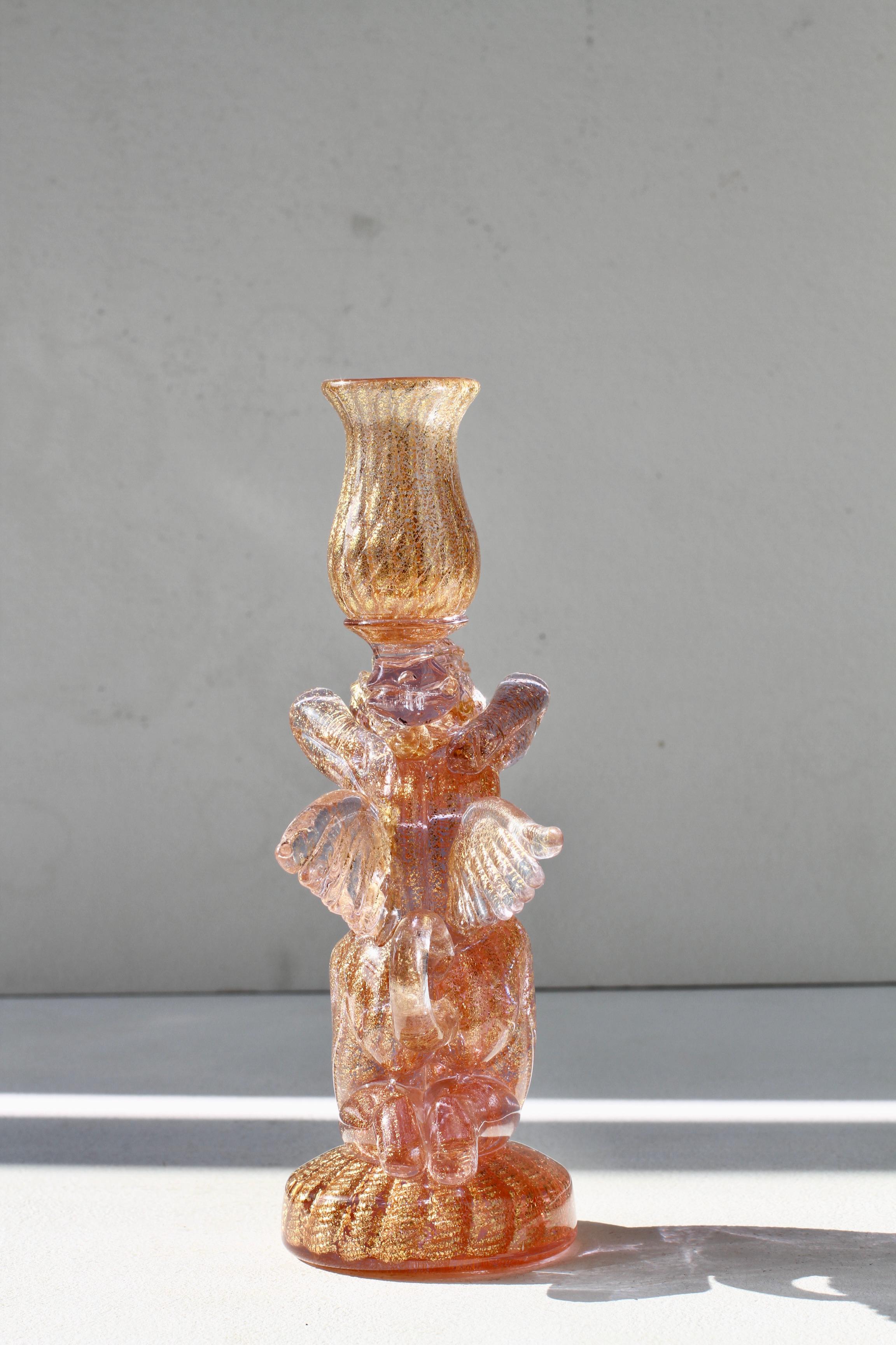 Ermanno Nason for Cenedese Attrib. Italian Pink Murano Glass Candlestick Holder For Sale 7