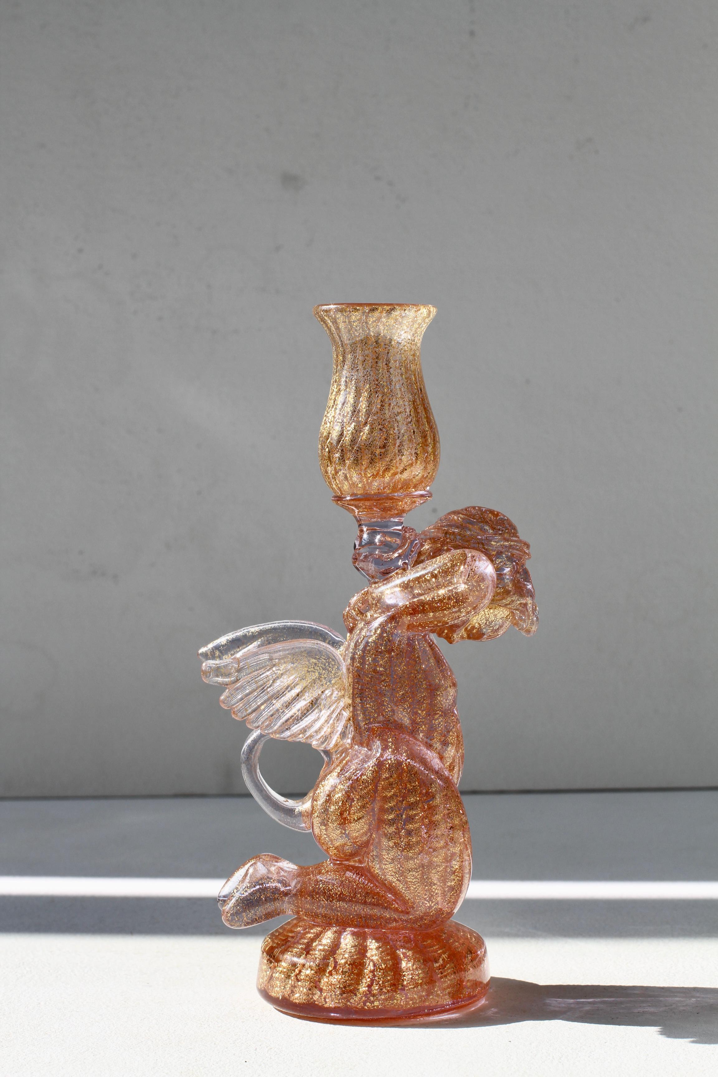 Ermanno Nason for Cenedese Attrib. Italian Pink Murano Glass Candlestick Holder For Sale 8