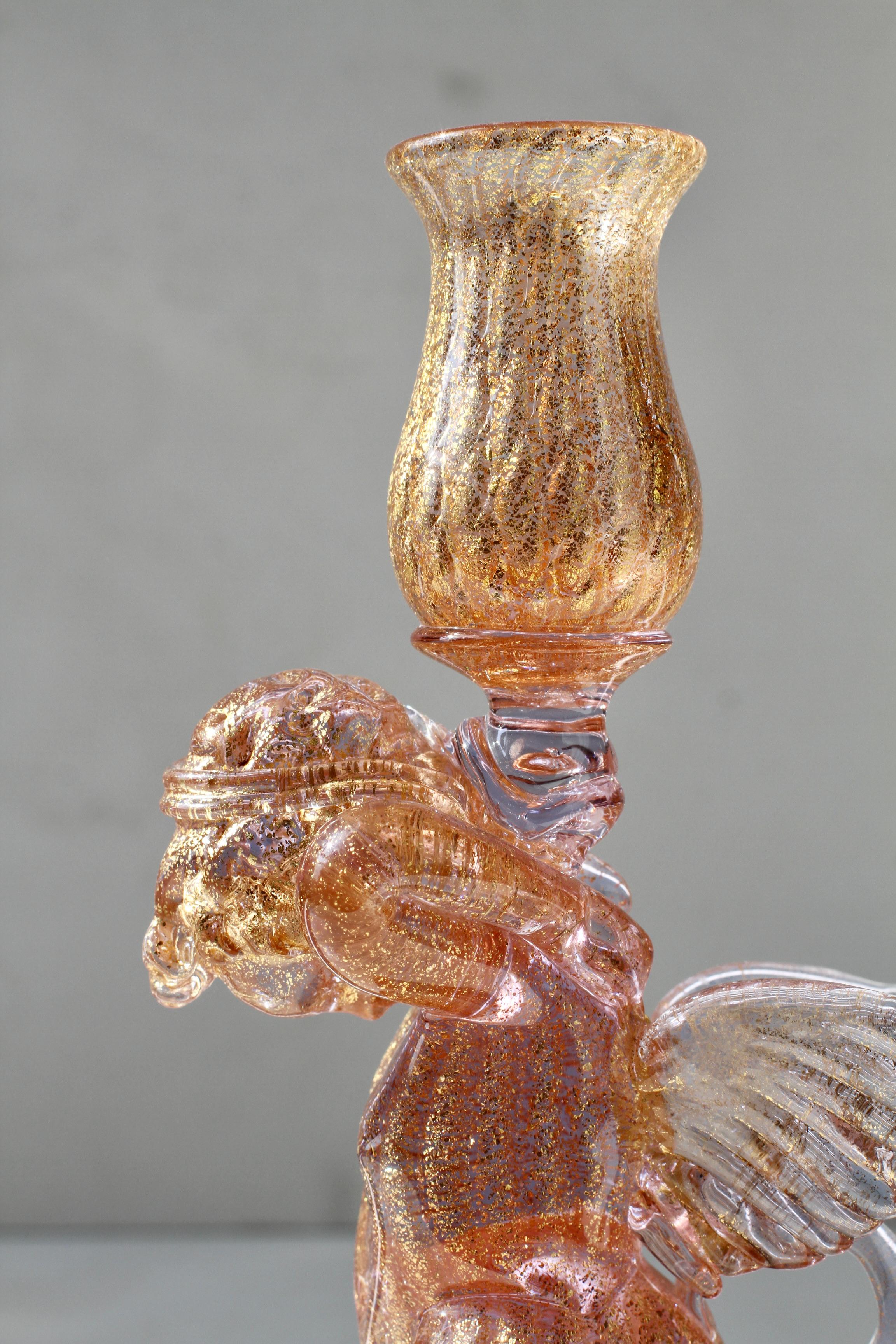 Ermanno Nason for Cenedese Attrib. Italian Pink Murano Glass Candlestick Holder For Sale 9