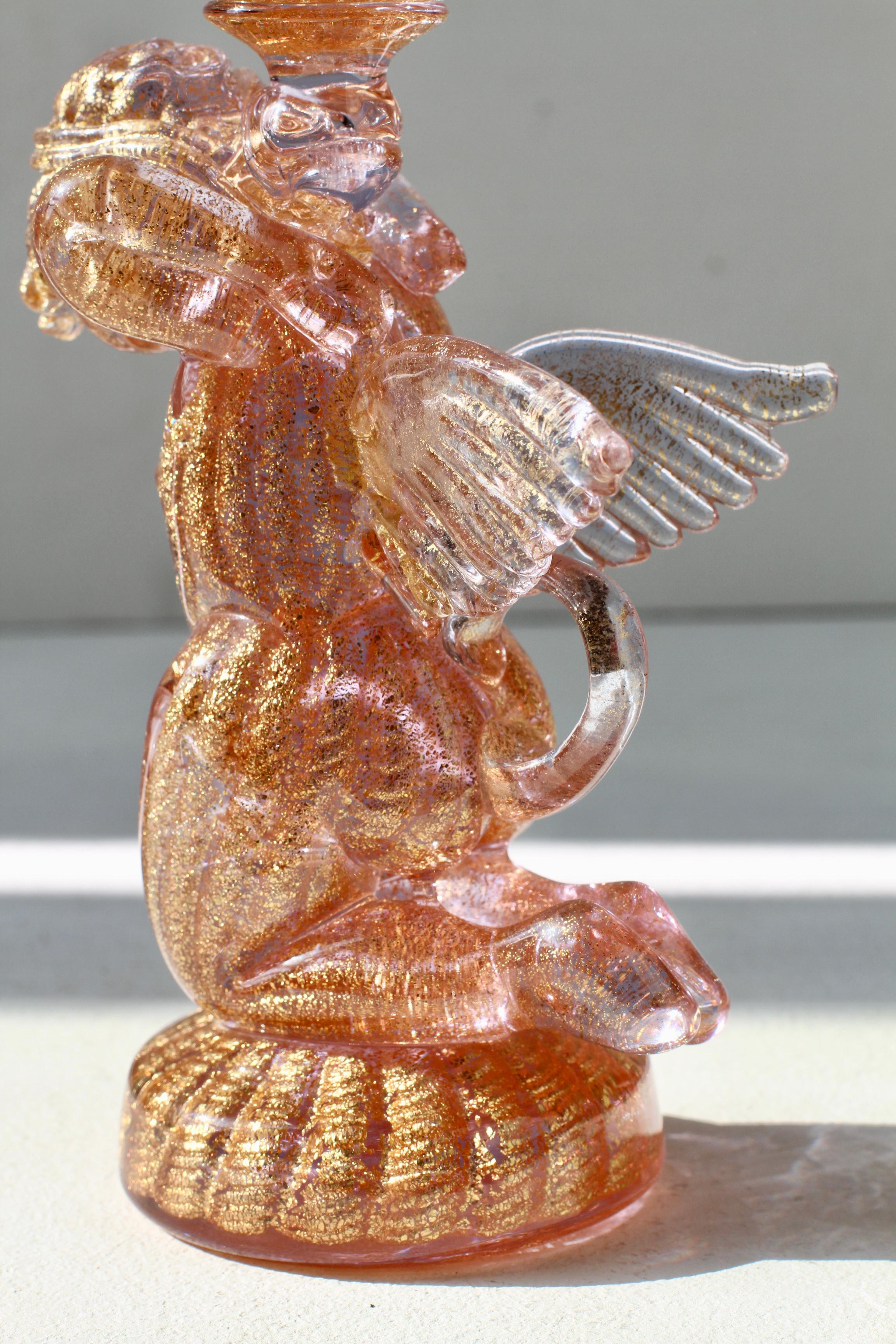 Ermanno Nason for Cenedese Attrib. Italian Pink Murano Glass Candlestick Holder For Sale 10