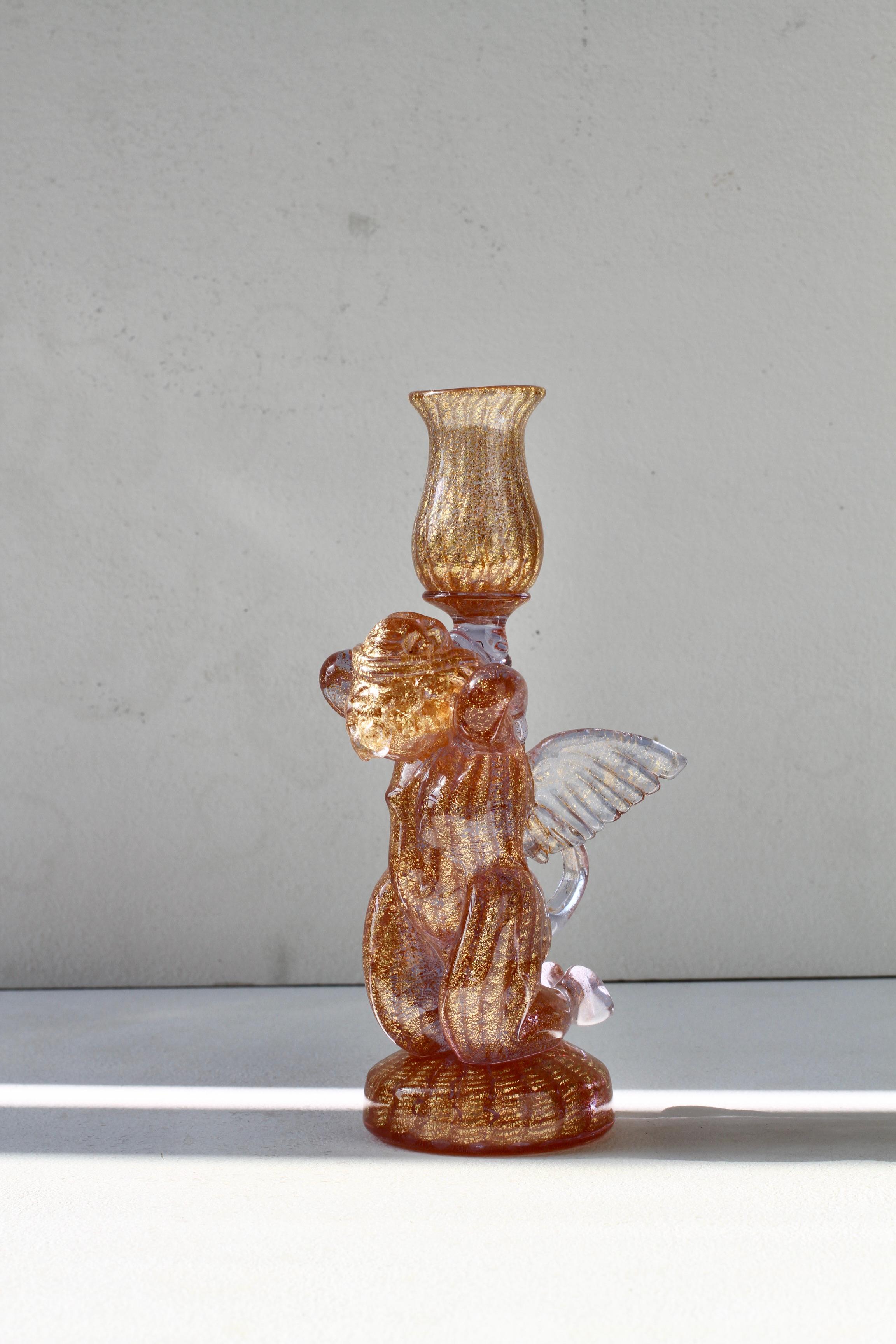 Mid-Century Modern Ermanno Nason for Cenedese Attrib. Italian Pink Murano Glass Candlestick Holder For Sale