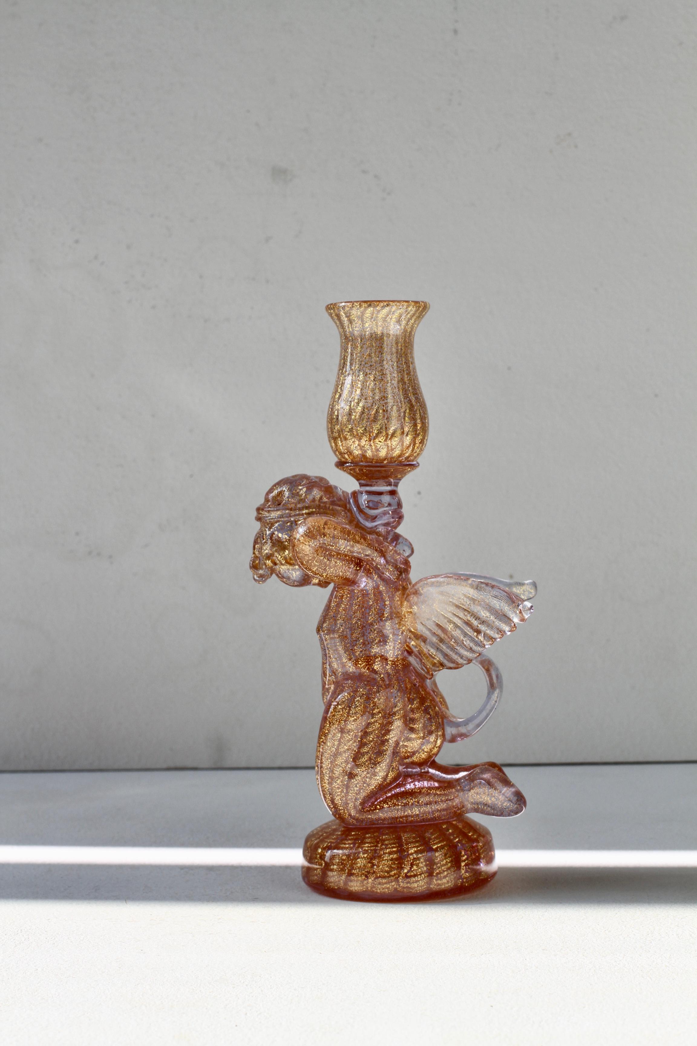 Ermanno Nason for Cenedese Attrib. Italian Pink Murano Glass Candlestick Holder In Excellent Condition For Sale In Landau an der Isar, Bayern