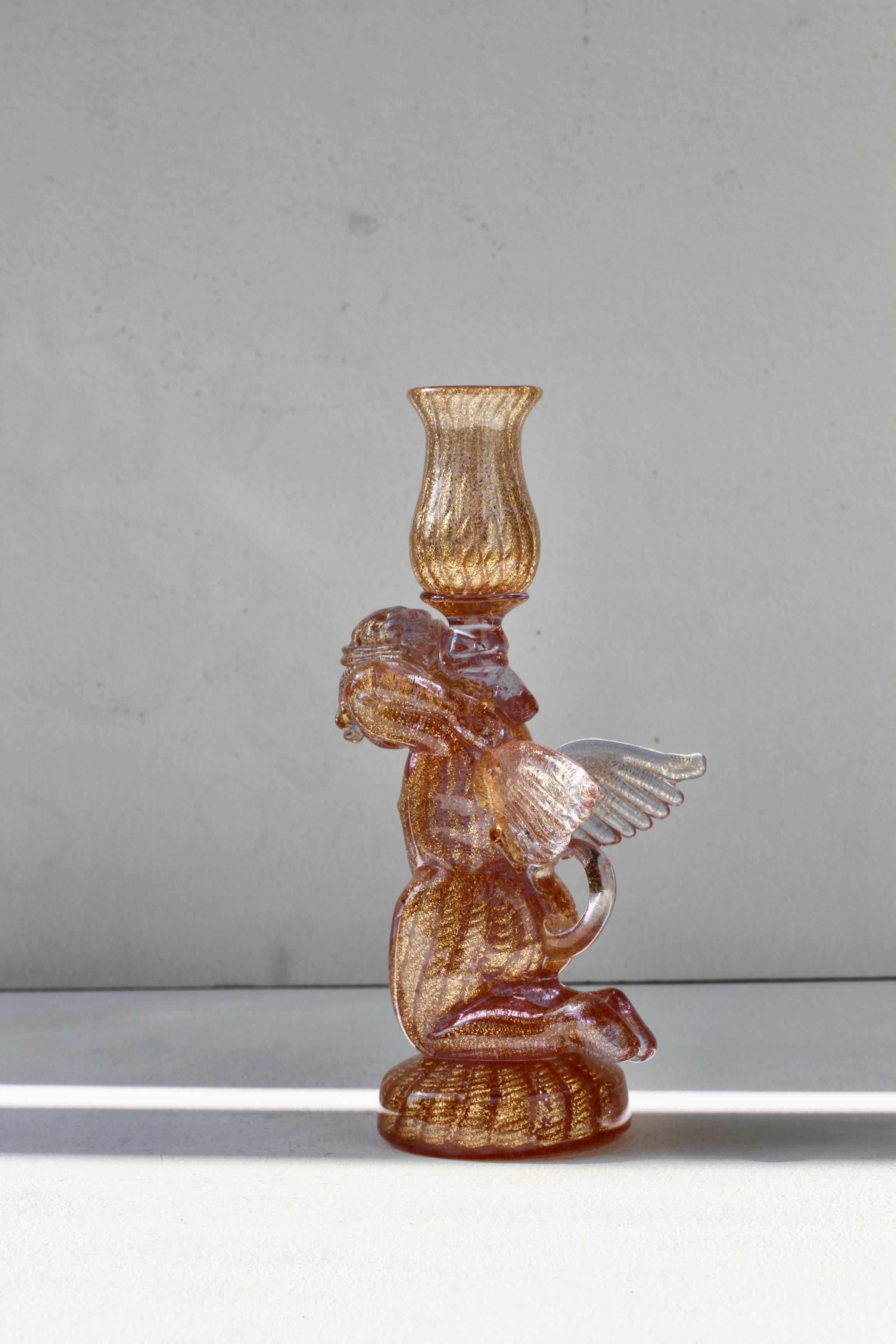 20th Century Ermanno Nason for Cenedese Attrib. Italian Pink Murano Glass Candlestick Holder For Sale
