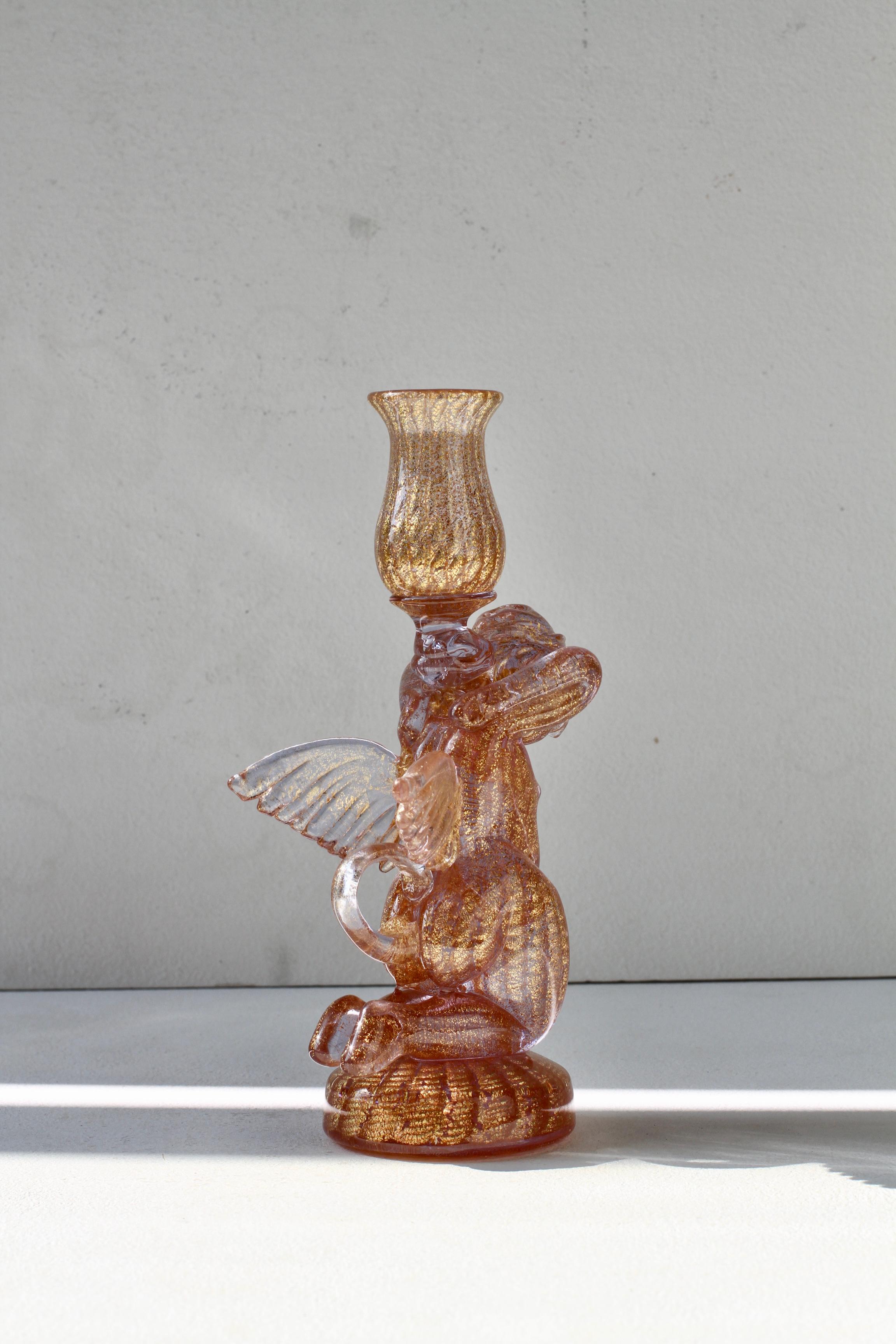 Ermanno Nason for Cenedese Attrib. Italian Pink Murano Glass Candlestick Holder For Sale 1