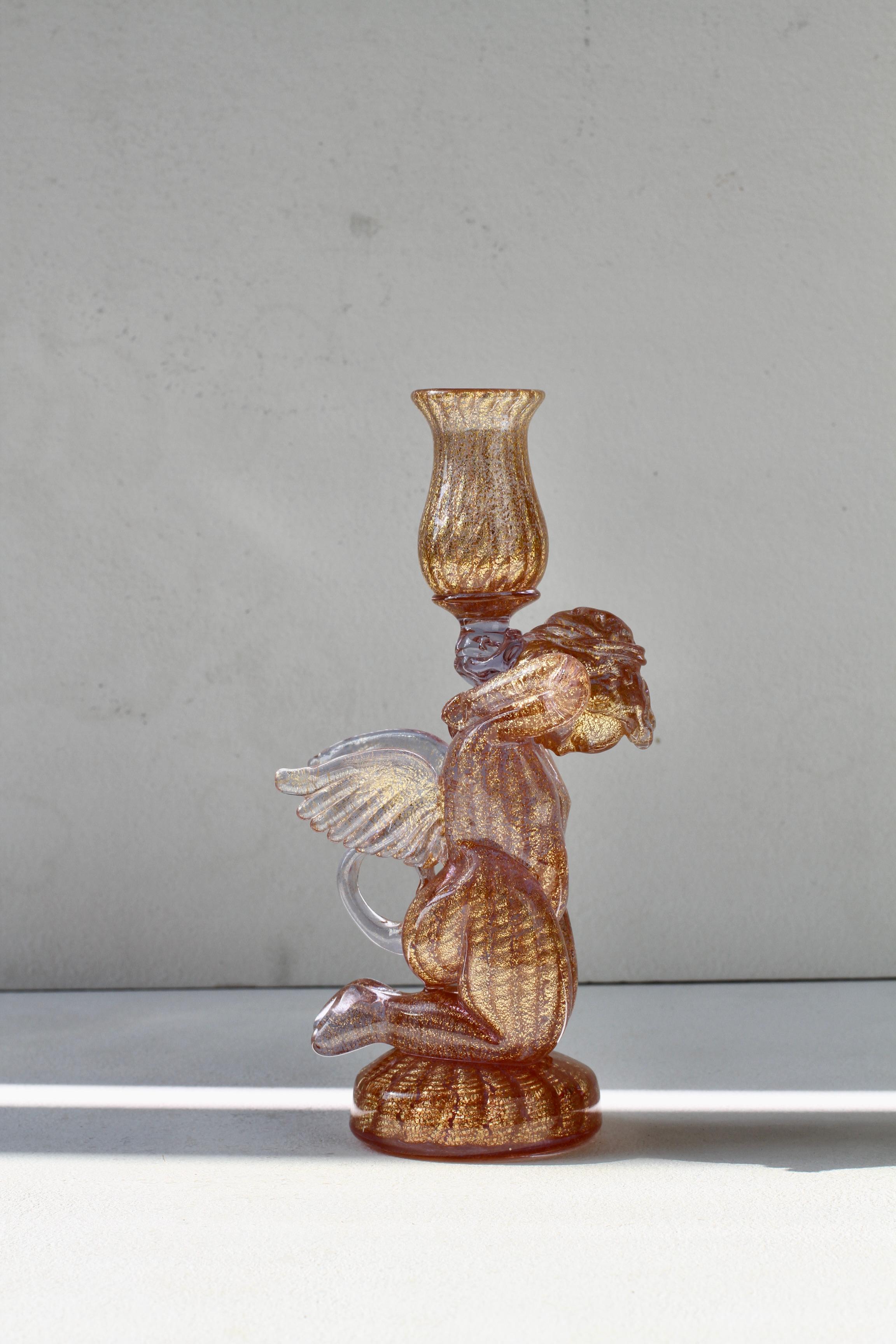 Ermanno Nason for Cenedese Attrib. Italian Pink Murano Glass Candlestick Holder For Sale 2