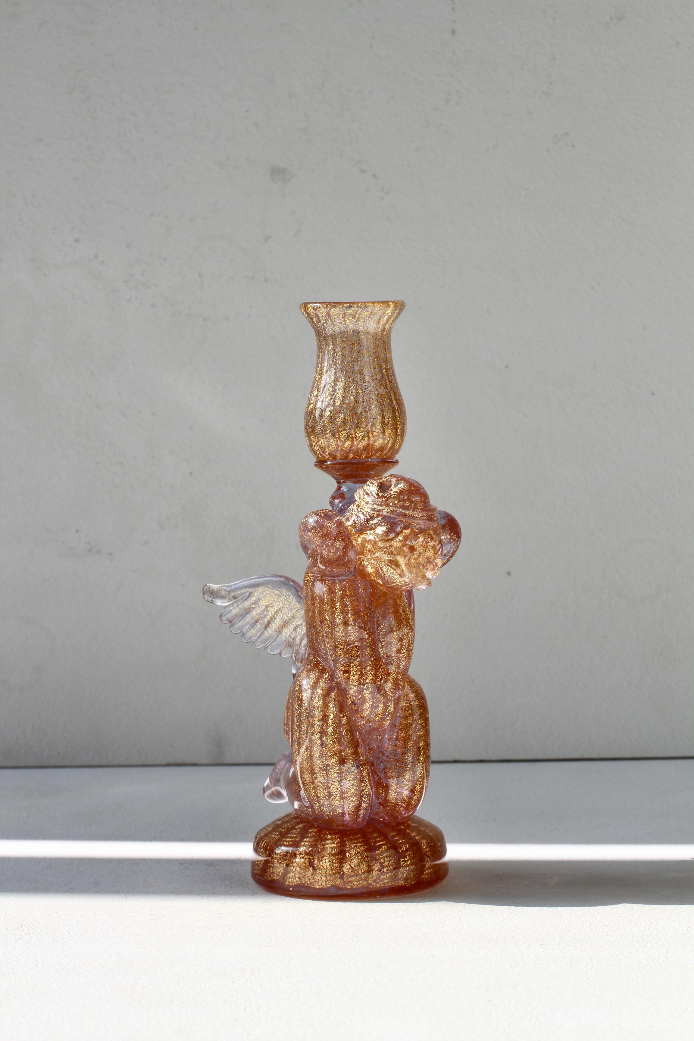 Ermanno Nason for Cenedese Attrib. Italian Pink Murano Glass Candlestick Holder For Sale 3