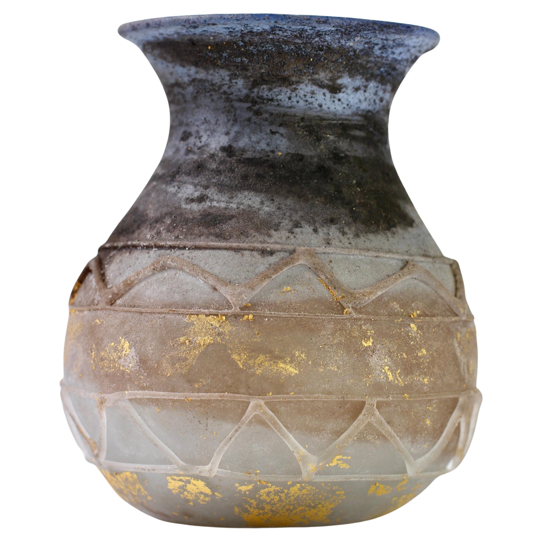 Ermanno Nason for Cenedese Gold & Blue 'Scavo con Greche' Murano Glass Vase