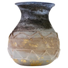 Ermanno Nason for Cenedese Gold & Blue 'Scavo con Greche' Murano Glass Vase