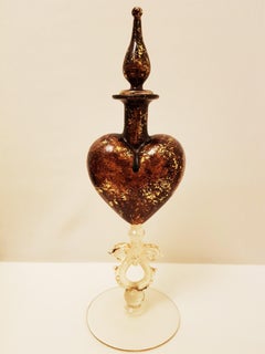 Antique Salviati murano glass heart Perfume Bottle with gold leaf