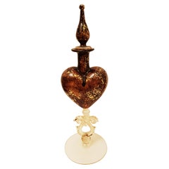 Antique Salviati murano glass heart Perfume Bottle with gold leaf 
