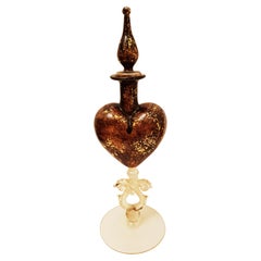 Antique Salviati murano glass heart Perfume Bottle with gold leaf