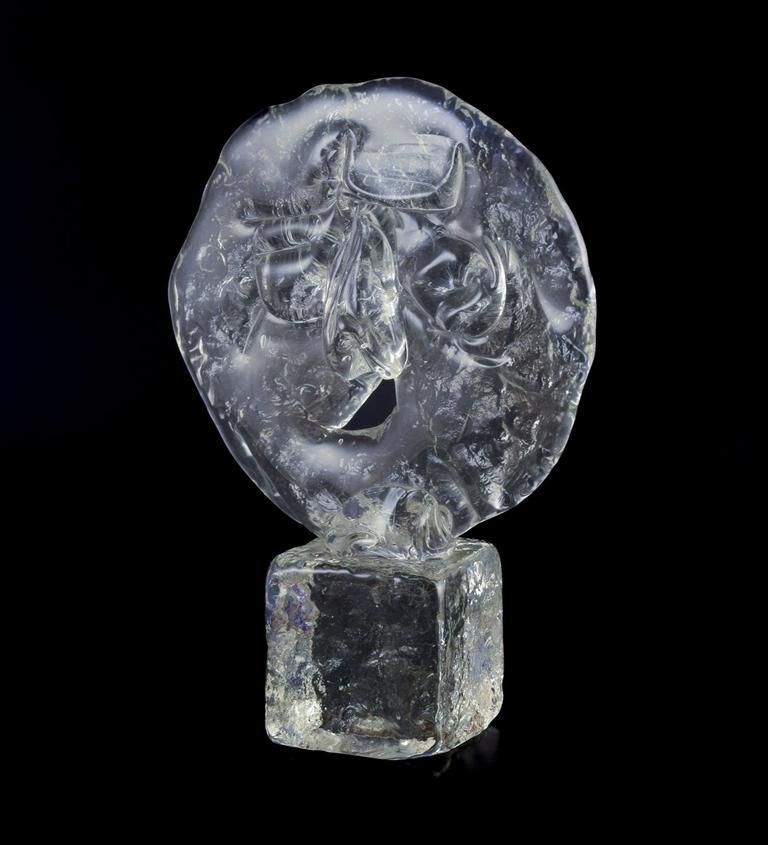 Moderne Ermanno Nason pour Cenedese, Murano. Grande sculpture d'un visage en verre d'art transparent en vente