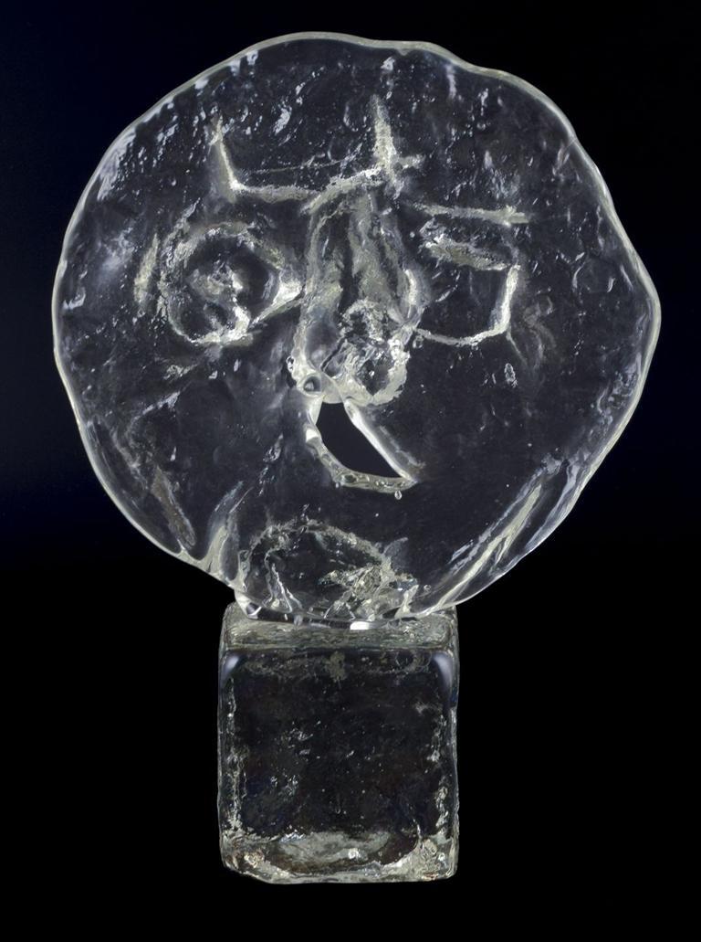 italien Ermanno Nason pour Cenedese, Murano. Grande sculpture d'un visage en verre d'art transparent en vente